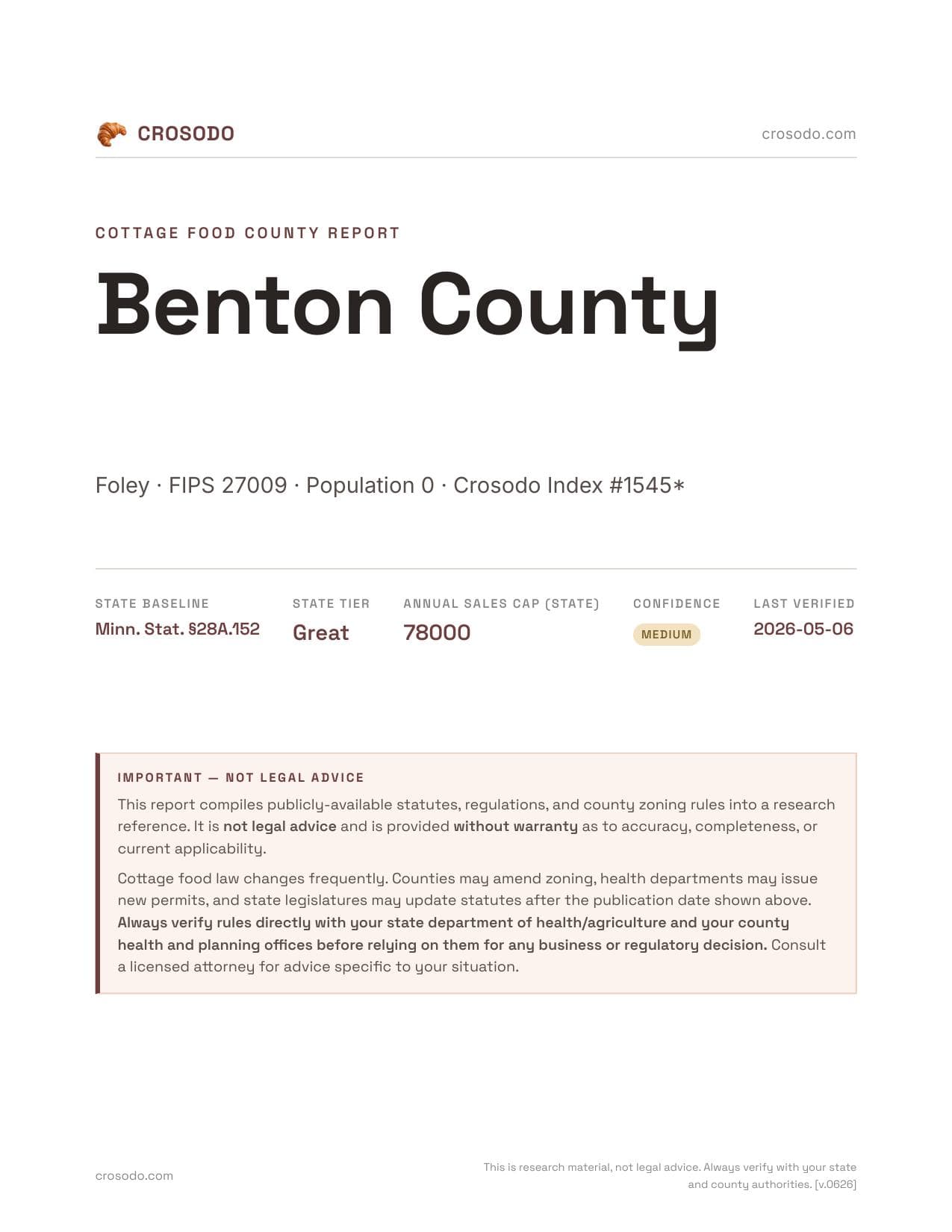 Cover of Benton County county cottage food report