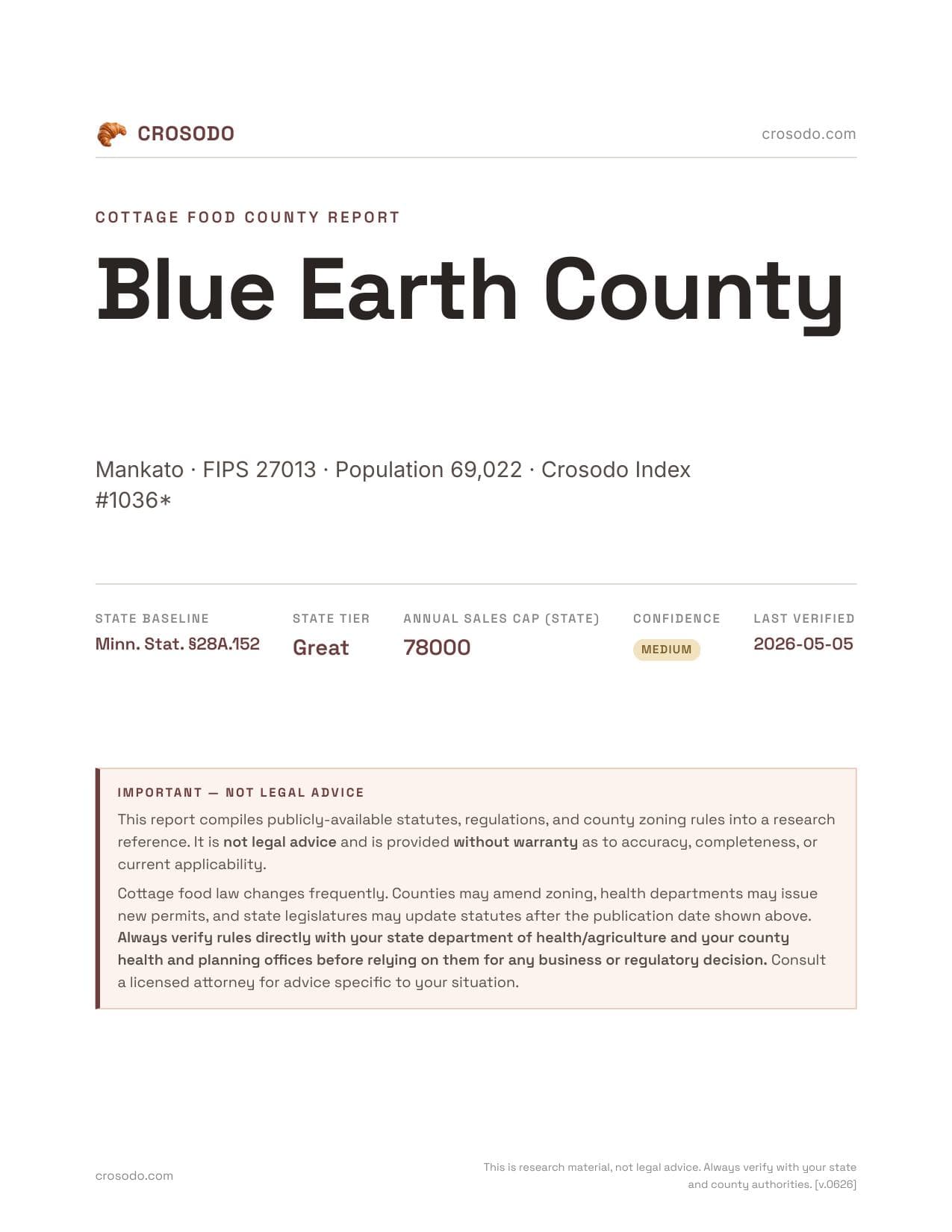 Cover of Blue Earth County county cottage food report