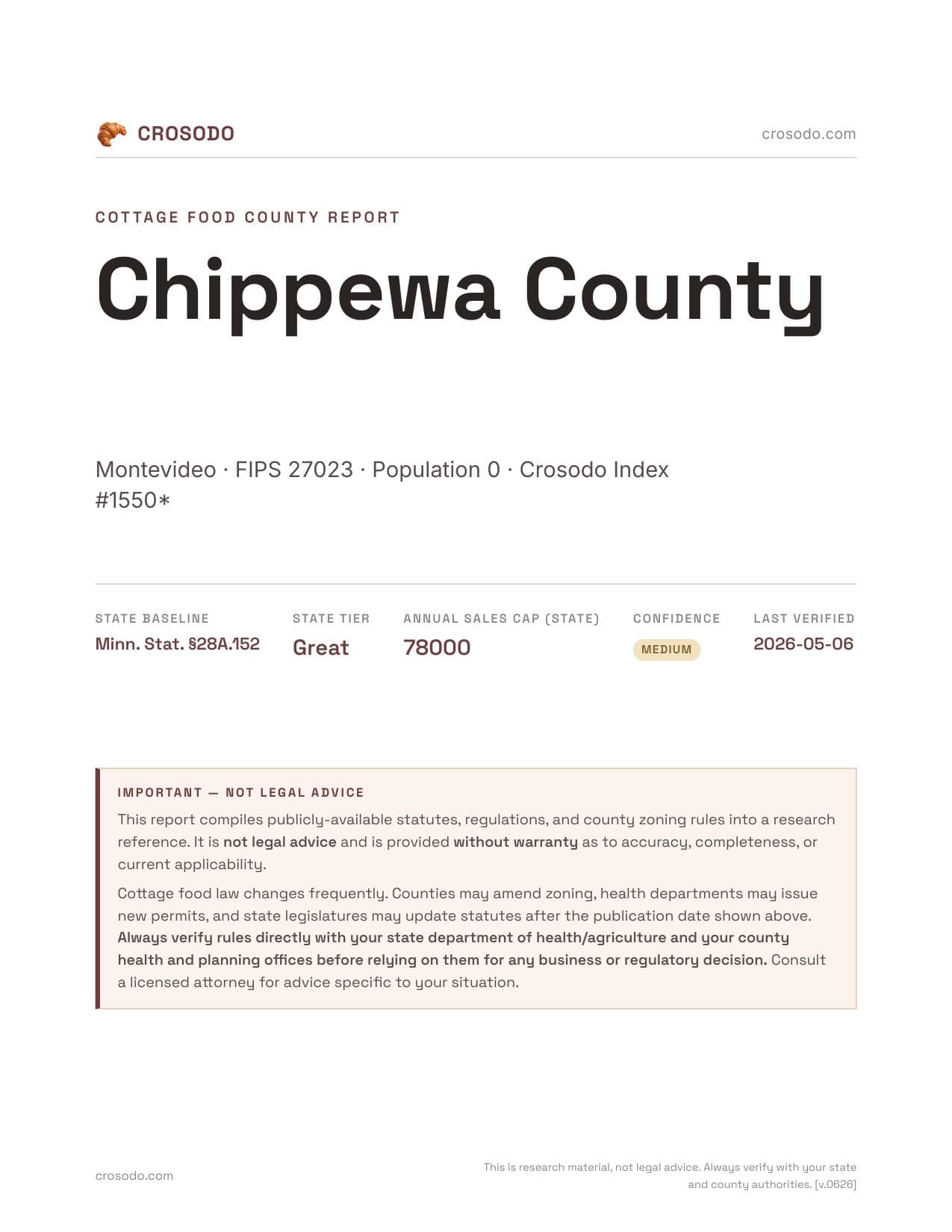 Cover of Chippewa County county cottage food report