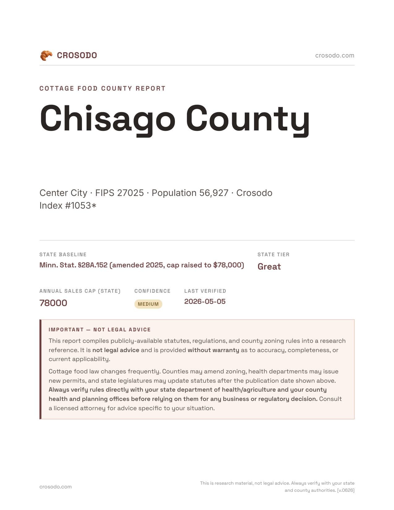 Cover of Chisago County county cottage food report