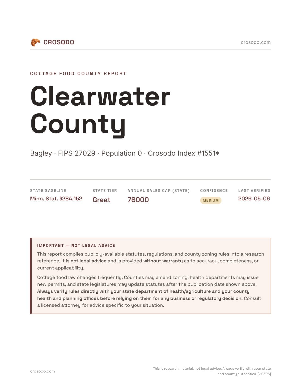 Cover of Clearwater County county cottage food report