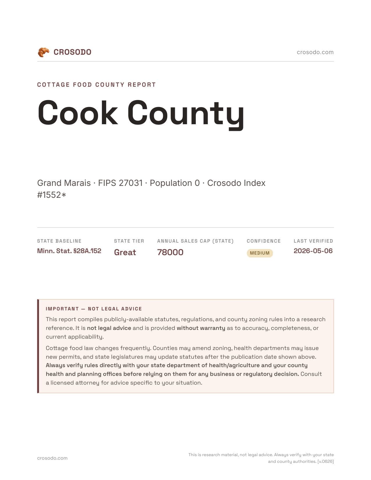 Cover of Cook County county cottage food report
