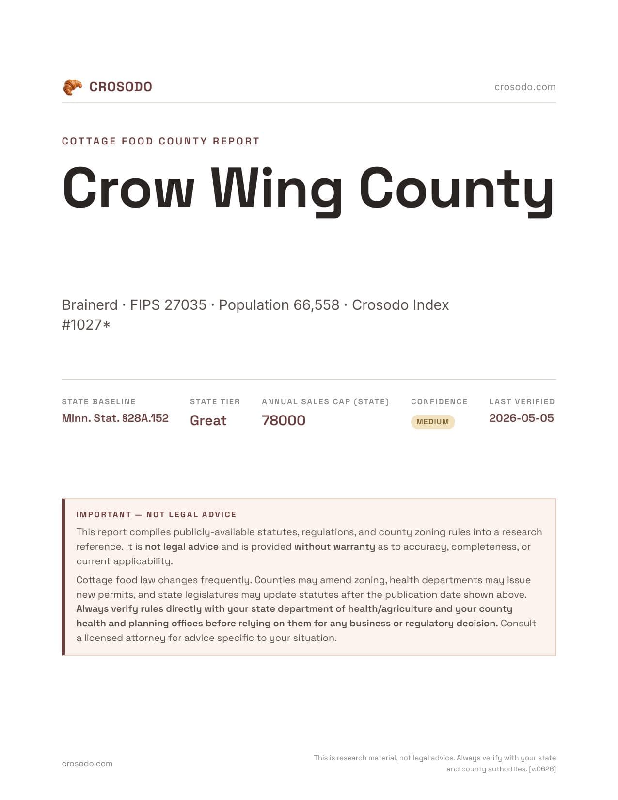 Cover of Crow Wing County county cottage food report