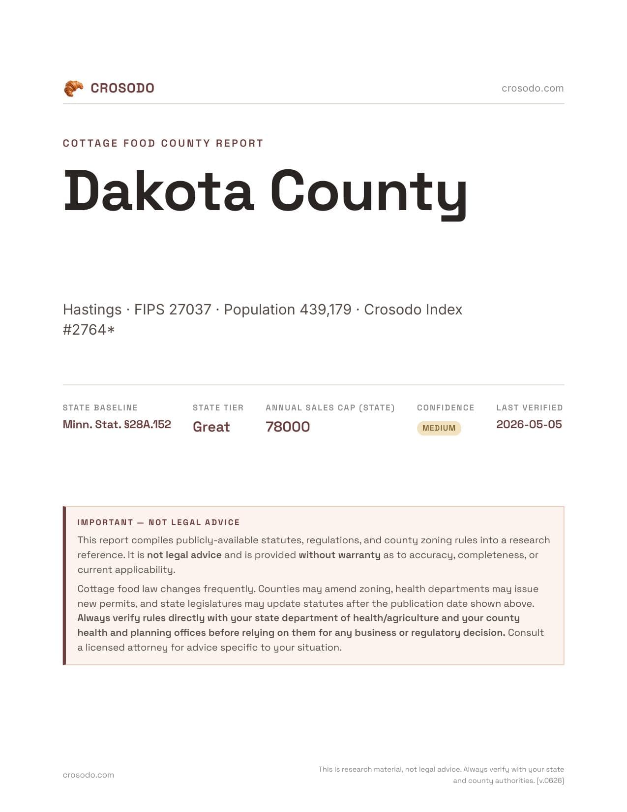 Cover of Dakota County county cottage food report