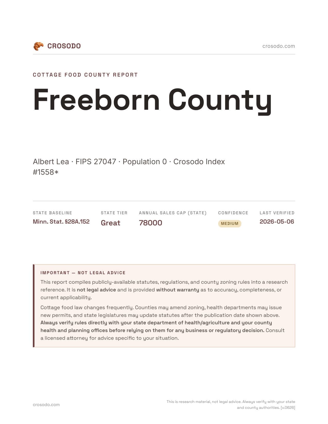 Cover of Freeborn County county cottage food report