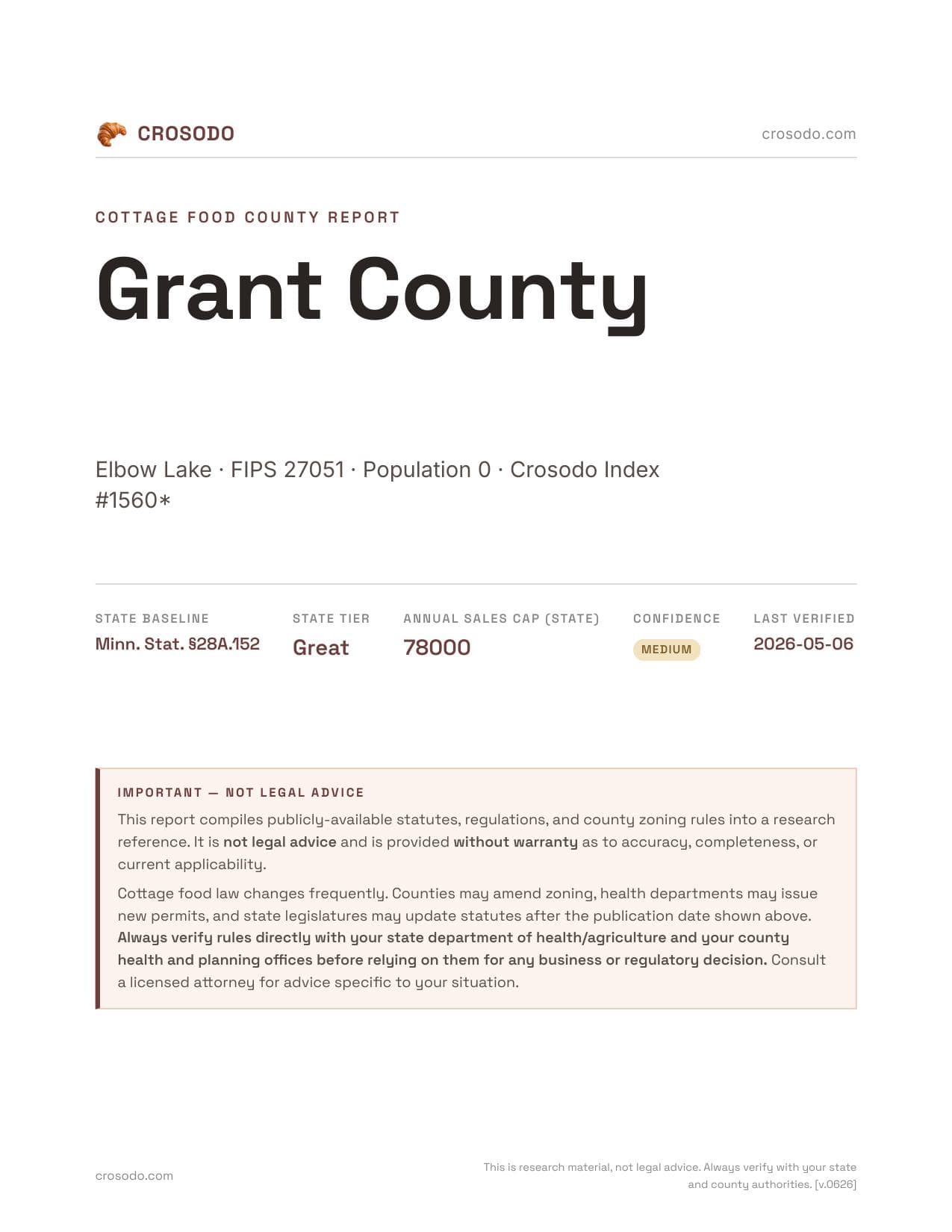 Cover of Grant County county cottage food report