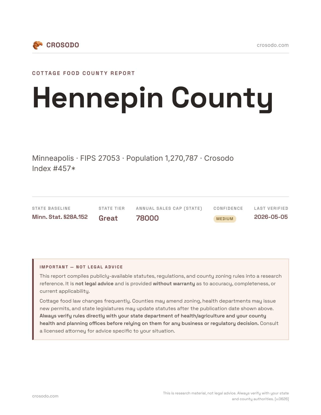 Cover of Hennepin County county cottage food report