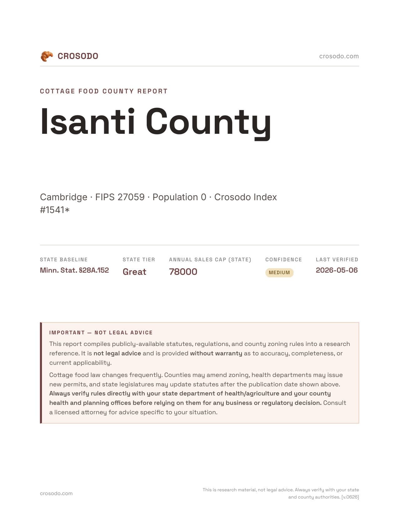 Cover of Isanti County county cottage food report