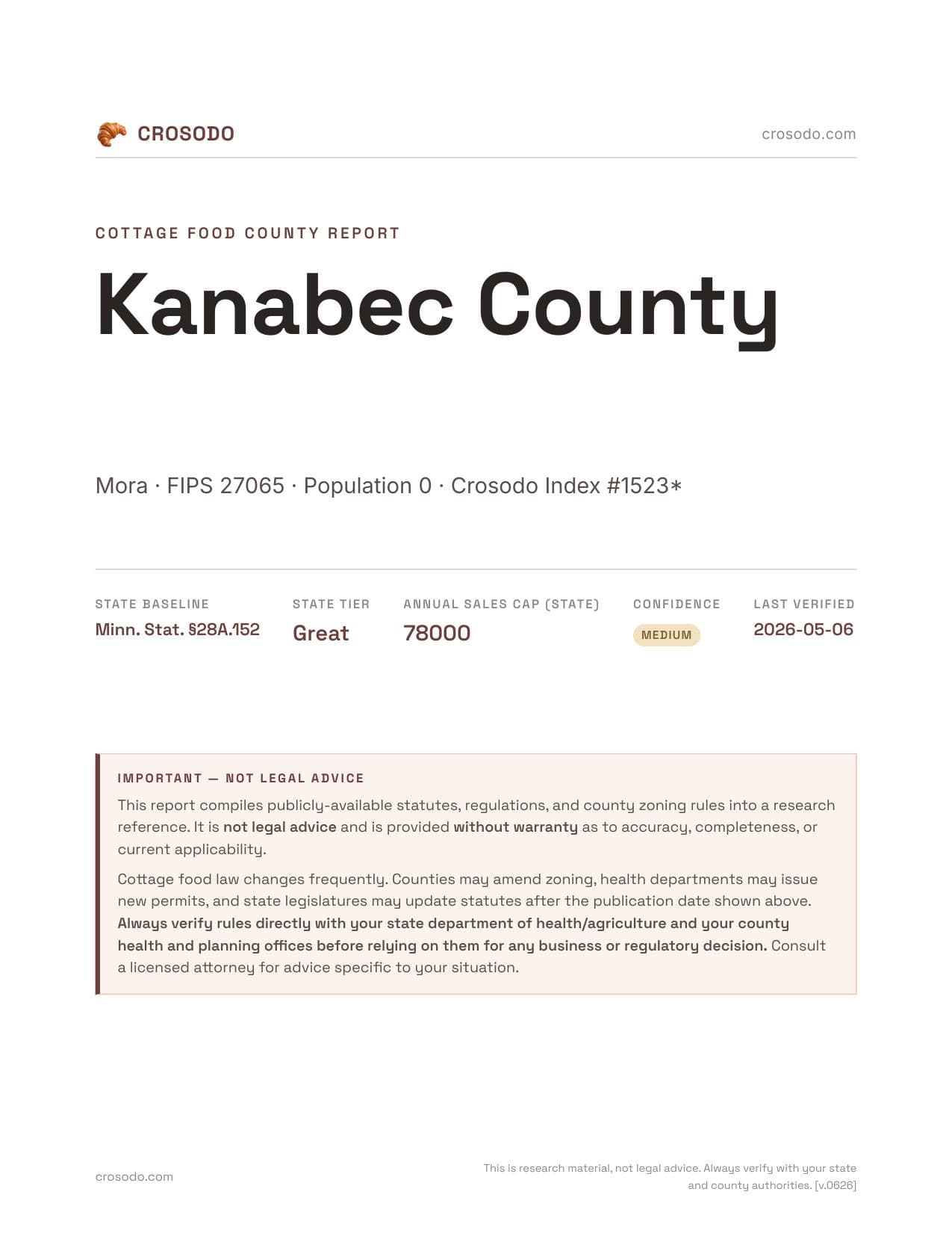 Cover of Kanabec County county cottage food report
