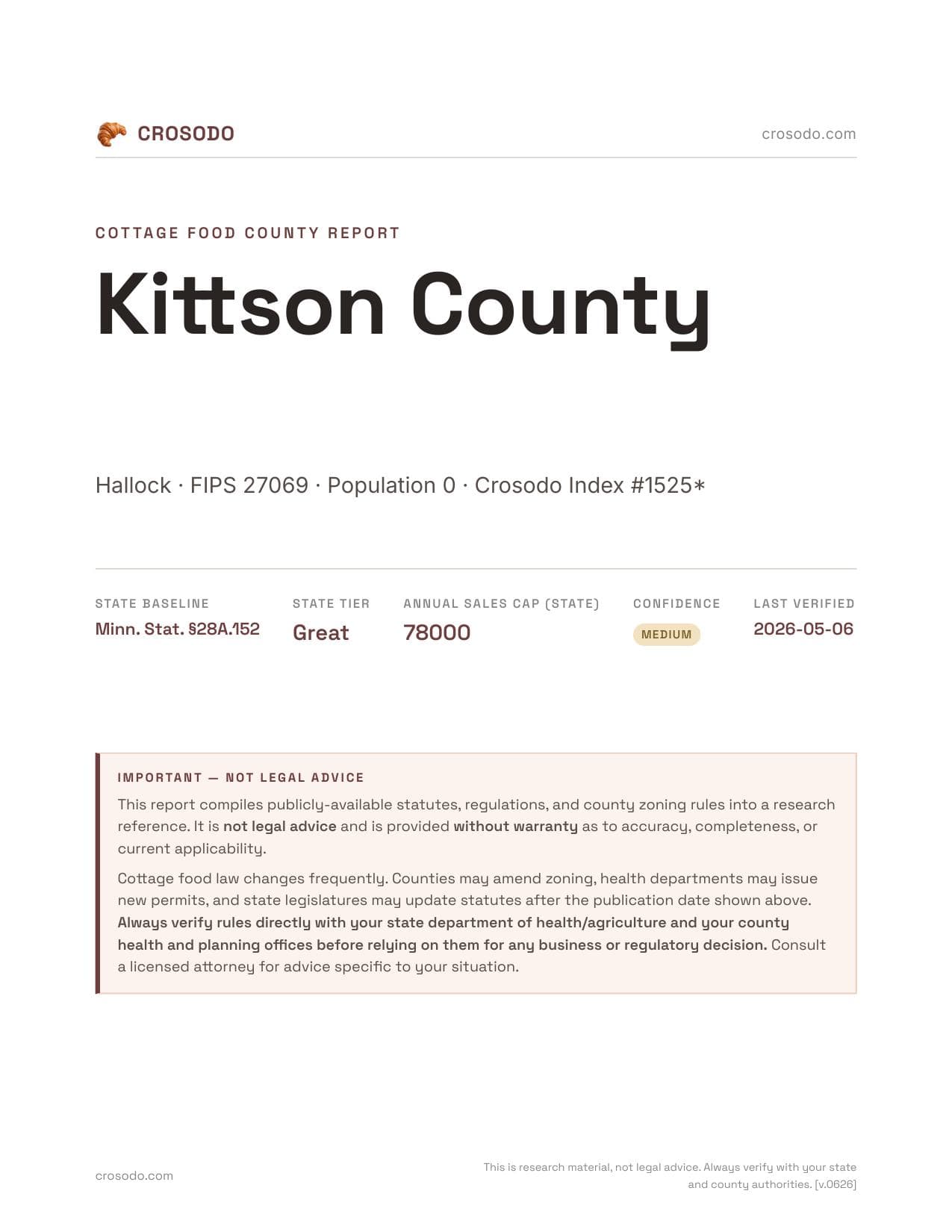 Cover of Kittson County county cottage food report