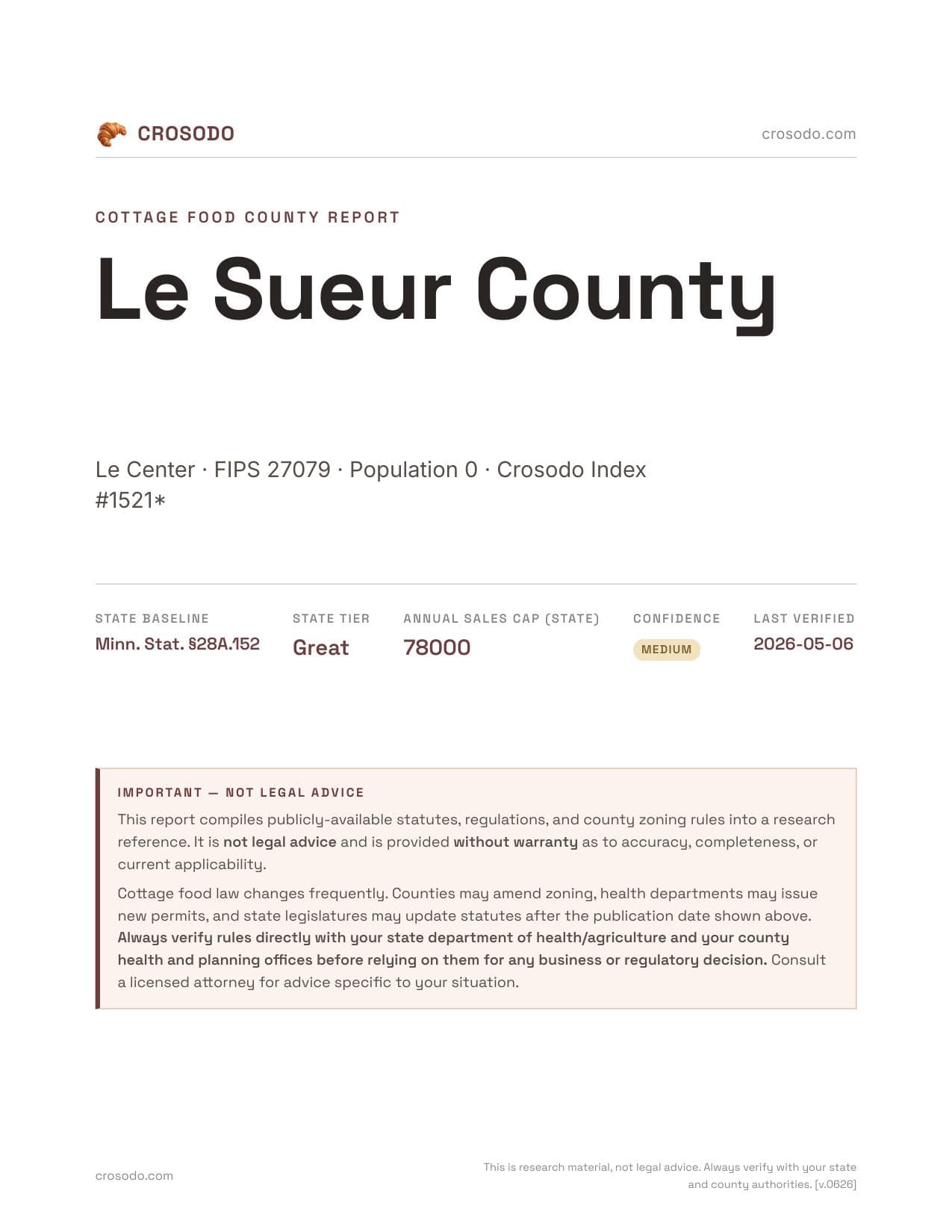 Cover of Le Sueur County county cottage food report