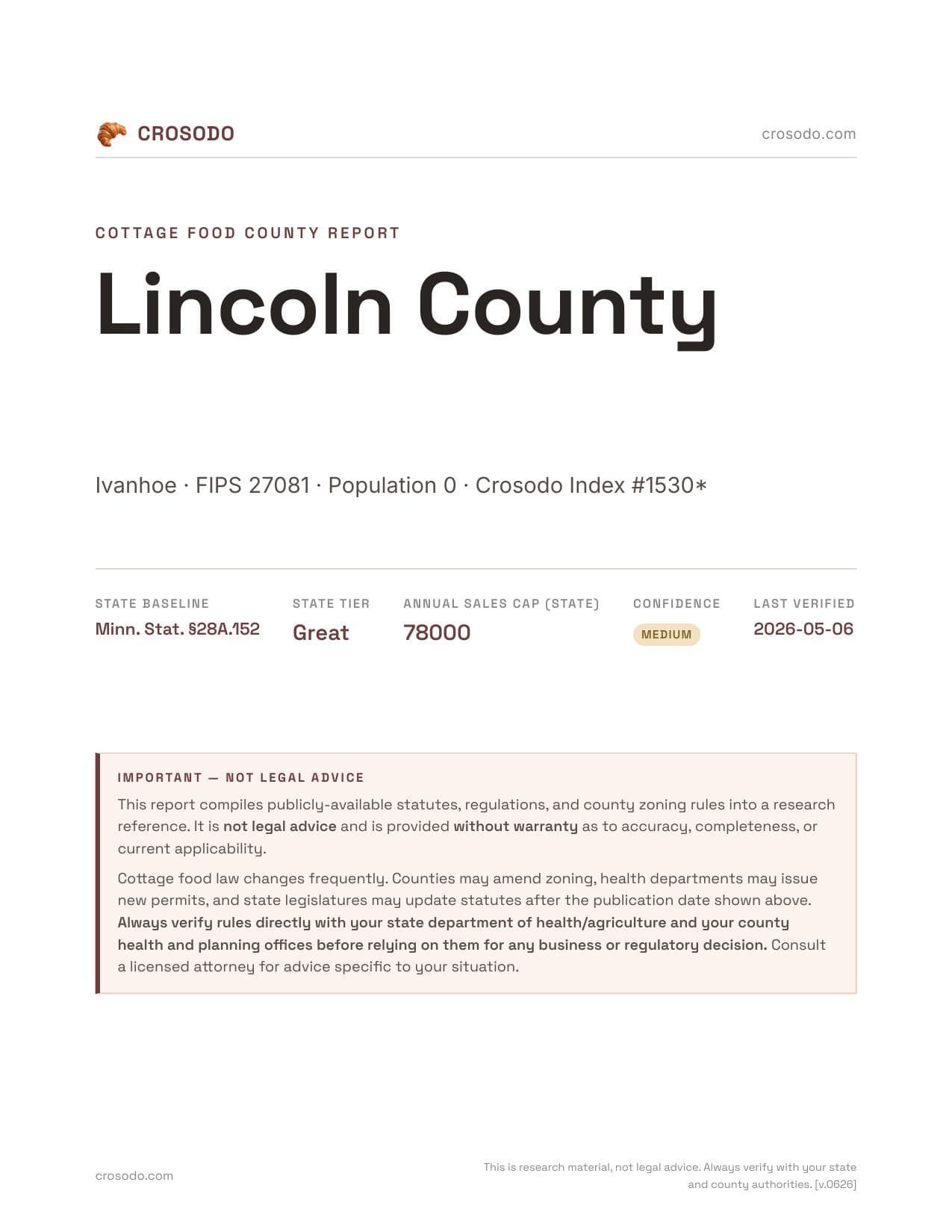 Cover of Lincoln County county cottage food report