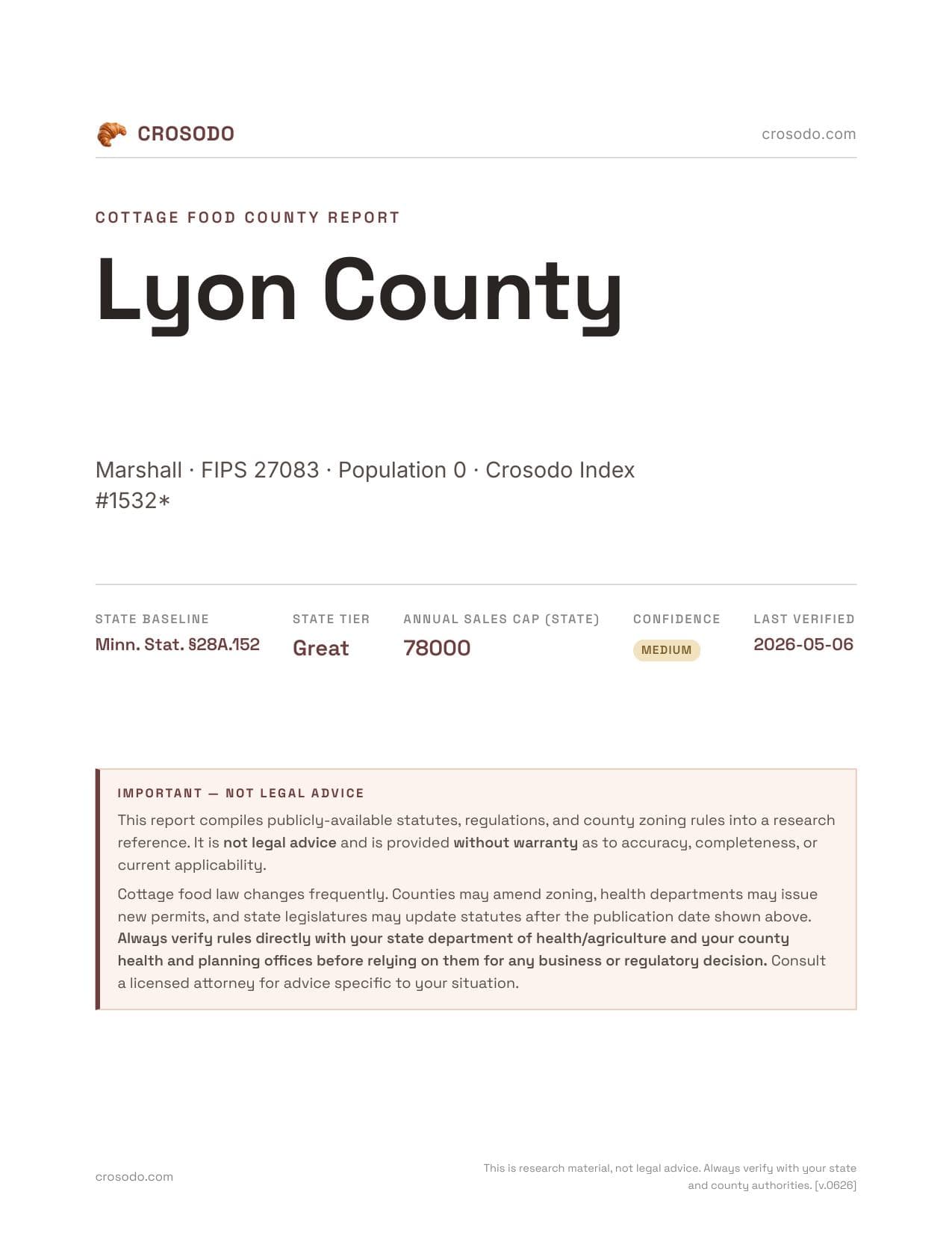 Cover of Lyon County county cottage food report