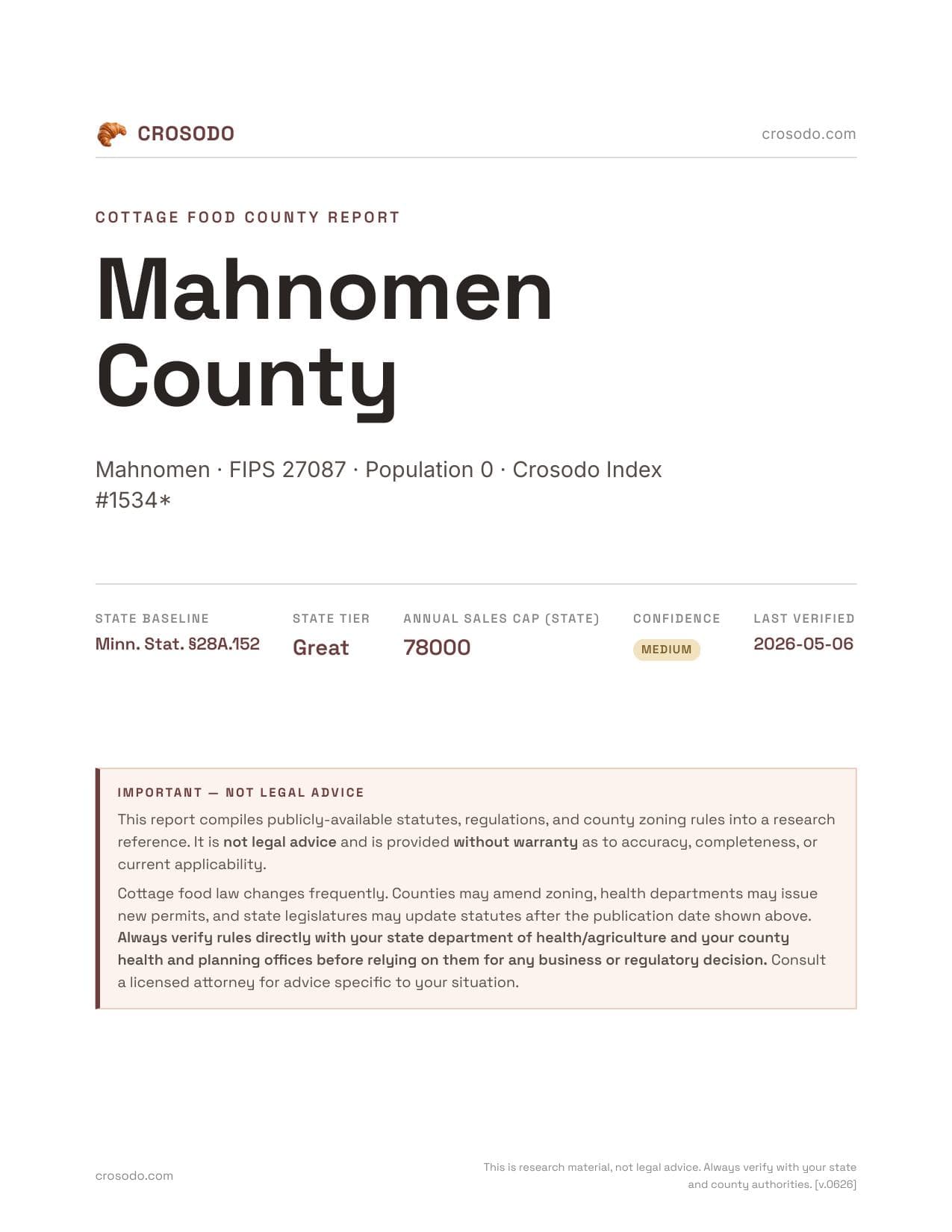 Cover of Mahnomen County county cottage food report