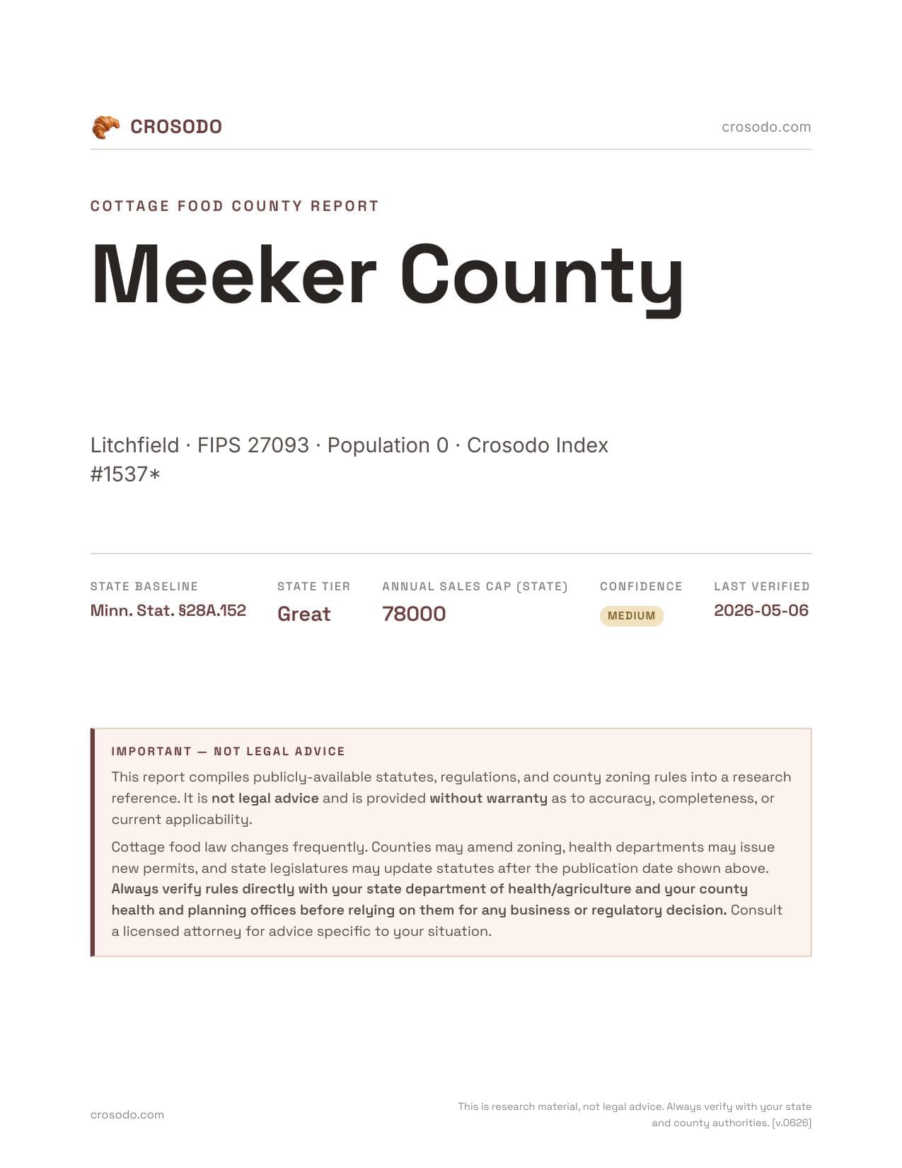 Cover of Meeker County county cottage food report