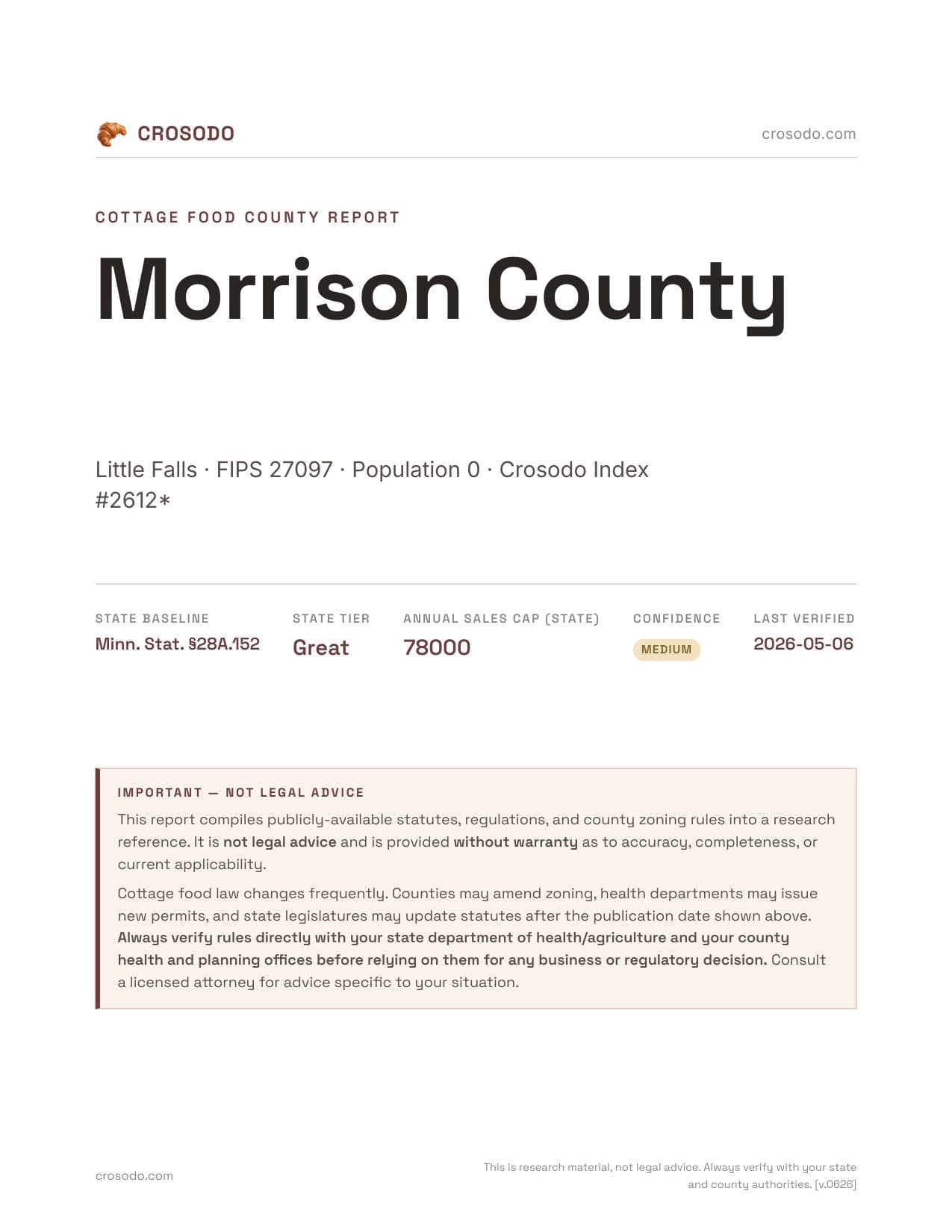 Cover of Morrison County county cottage food report