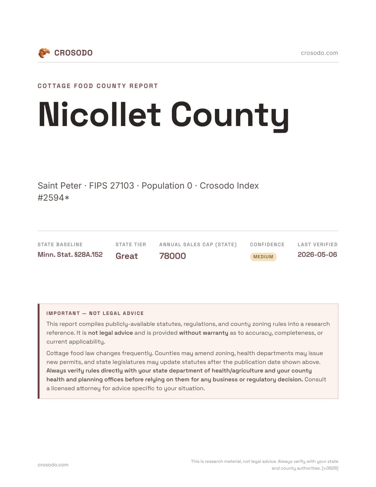 Cover of Nicollet County county cottage food report