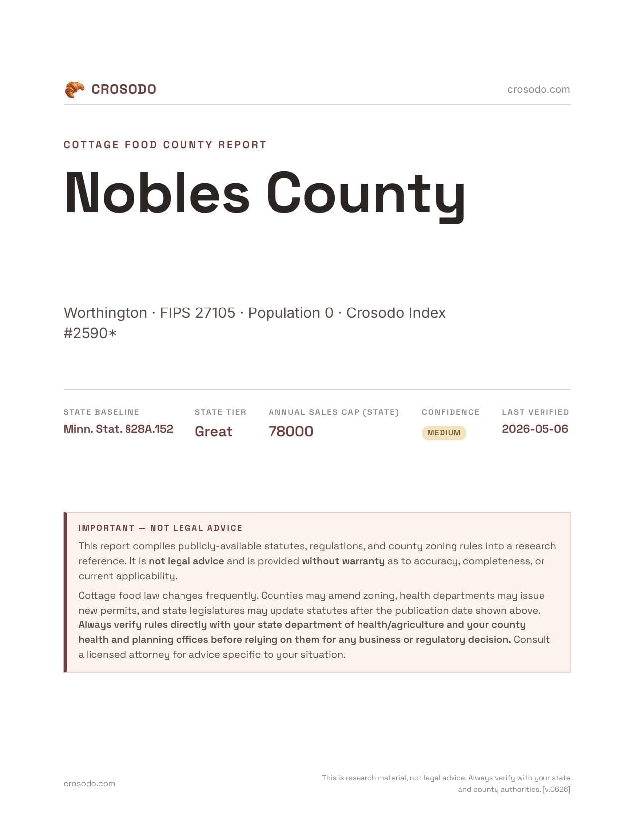 Cover of Nobles County county cottage food report