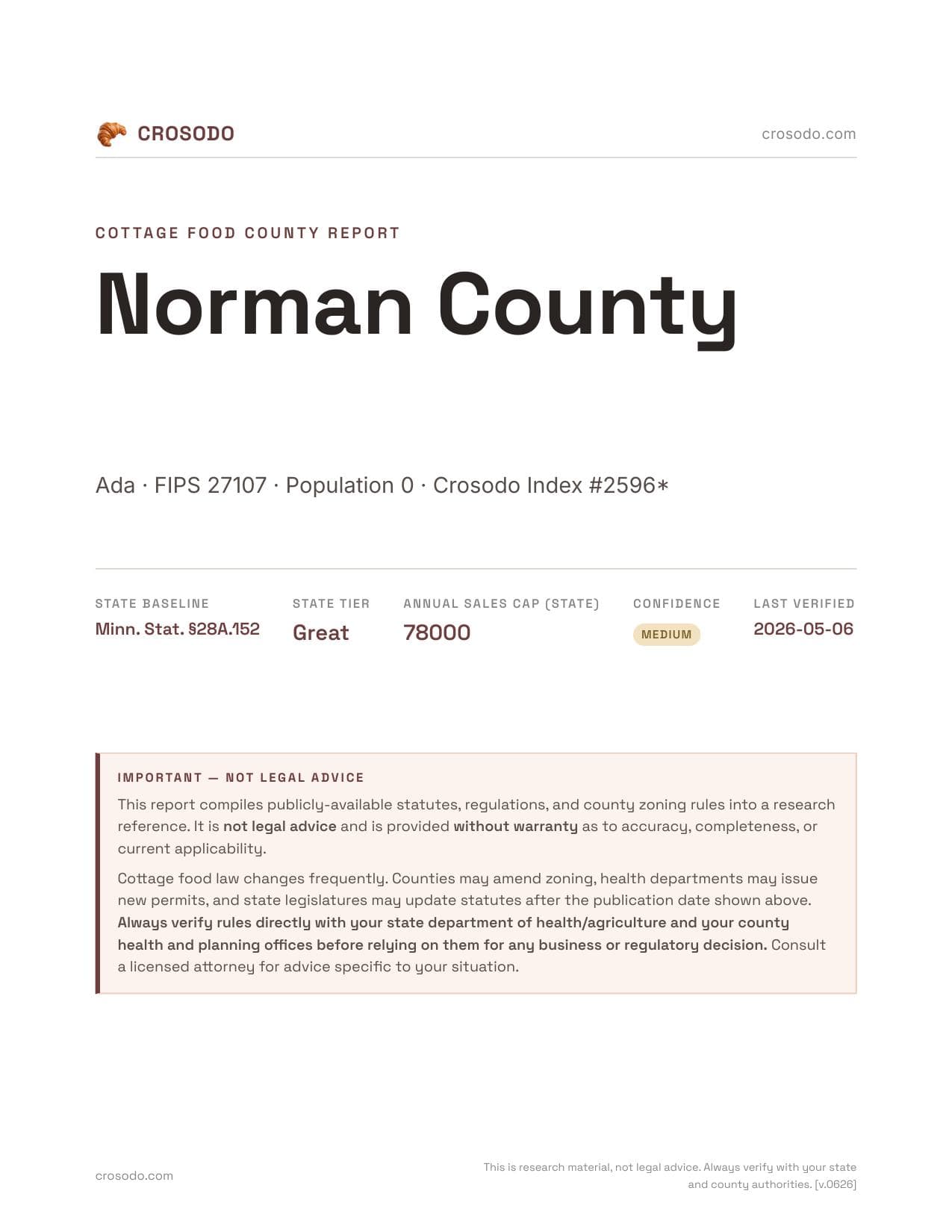 Cover of Norman County county cottage food report
