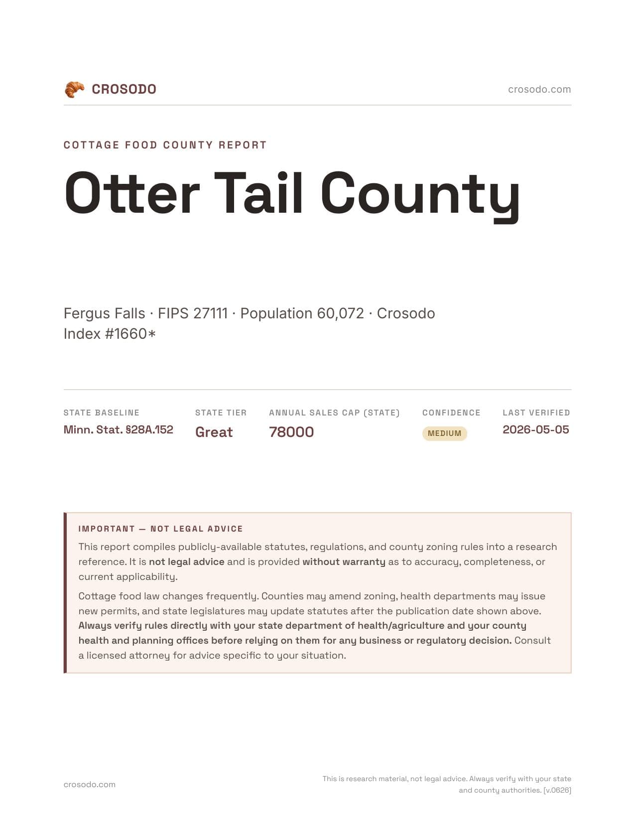 Cover of Otter Tail County county cottage food report