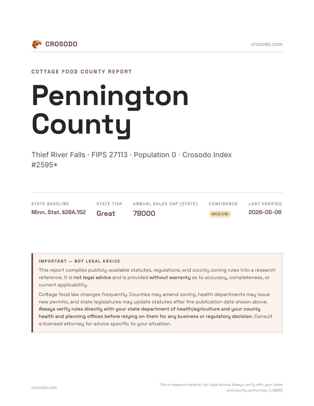 Cover of Pennington County county cottage food report