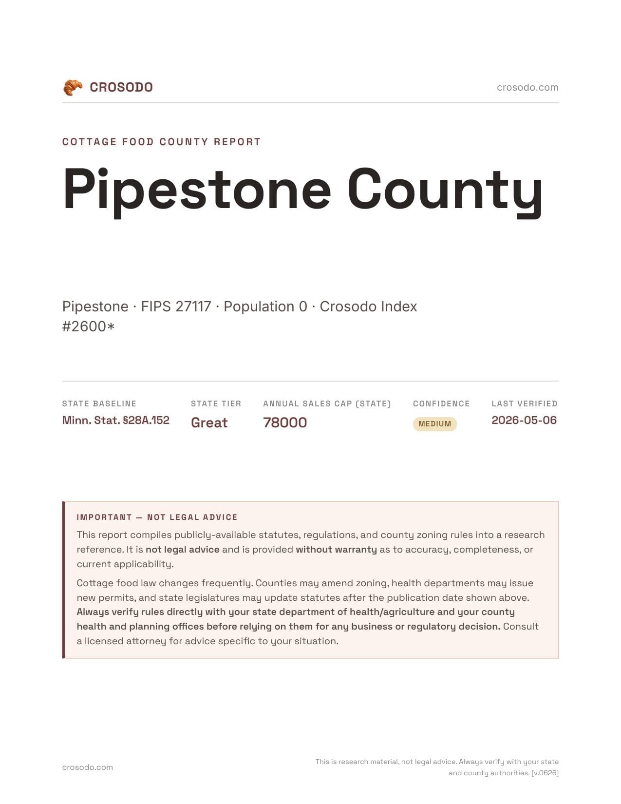 Cover of Pipestone County county cottage food report