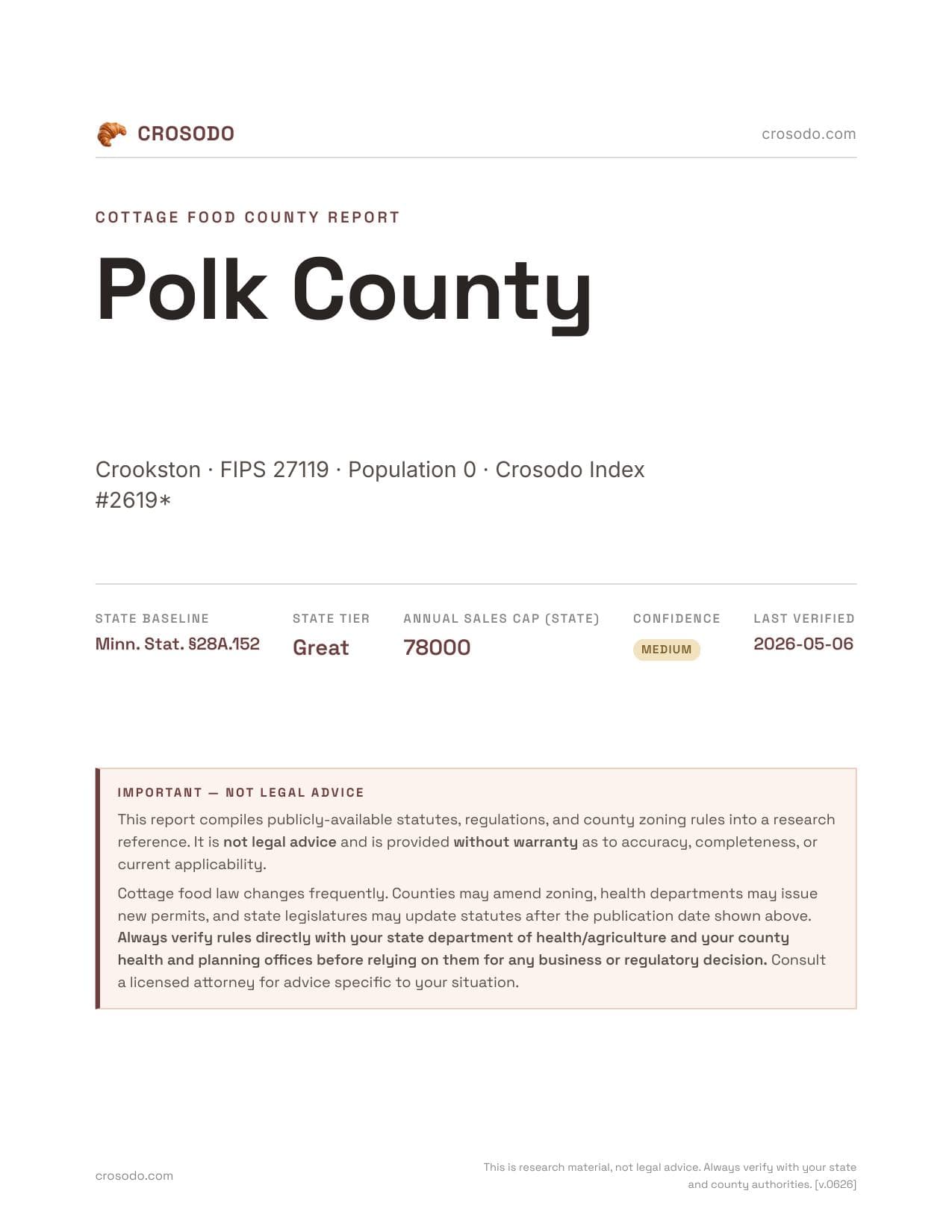 Cover of Polk County county cottage food report
