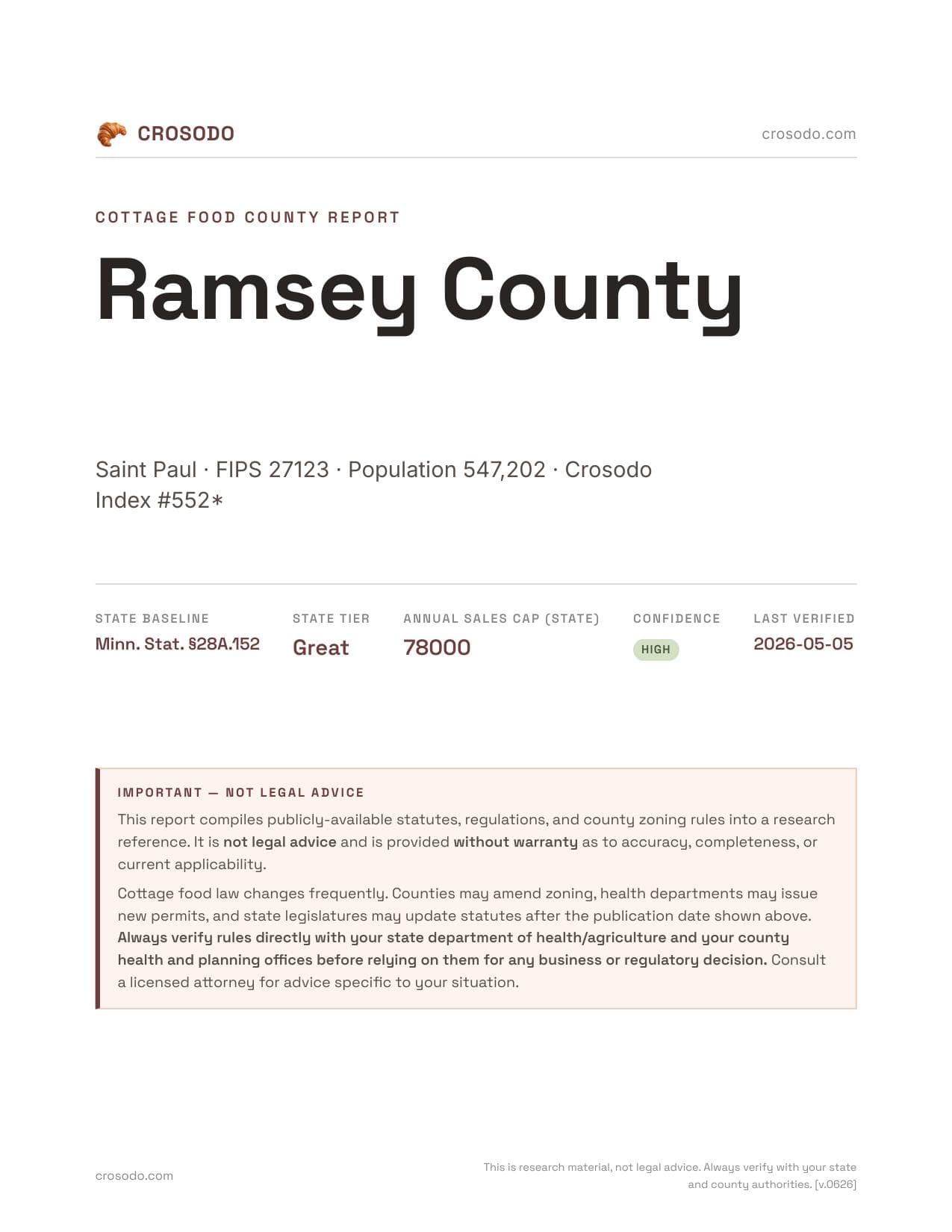 Cover of Ramsey County county cottage food report