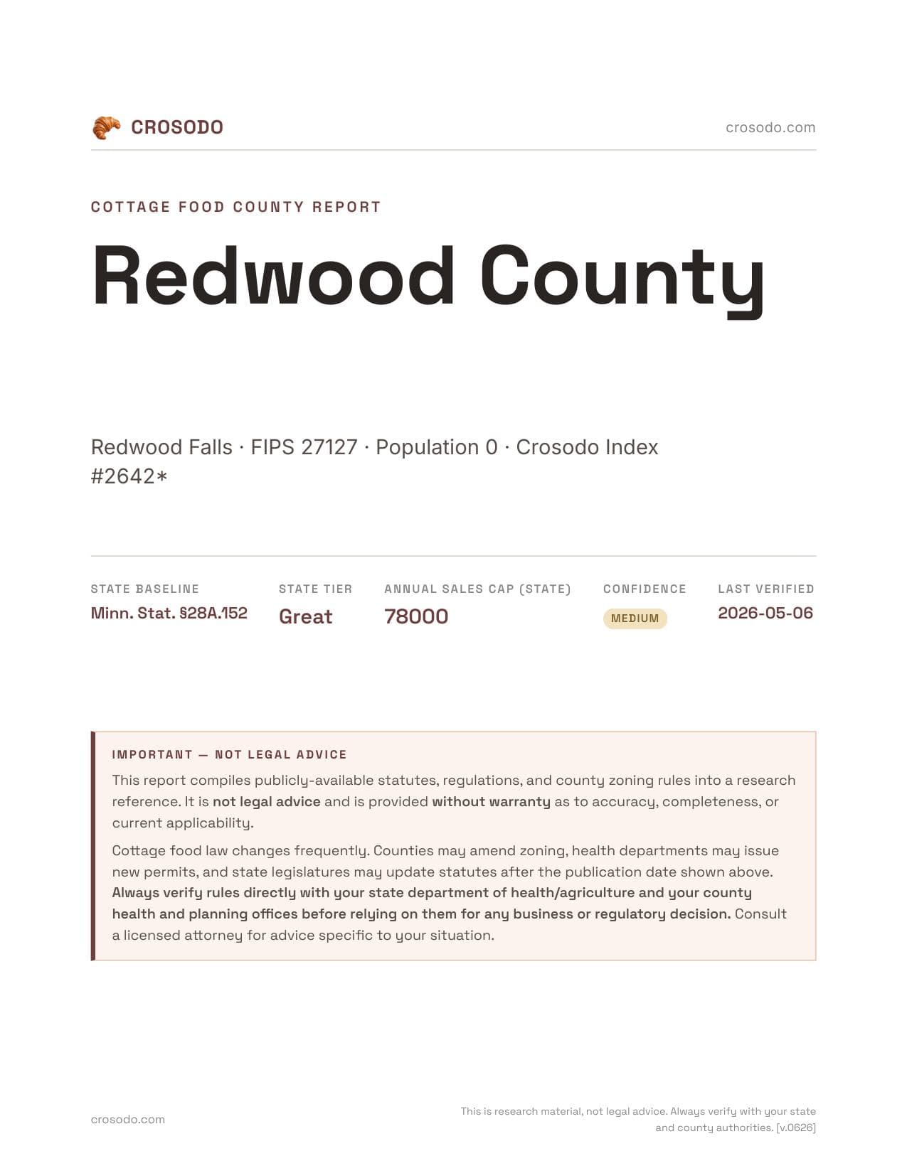 Cover of Redwood County county cottage food report