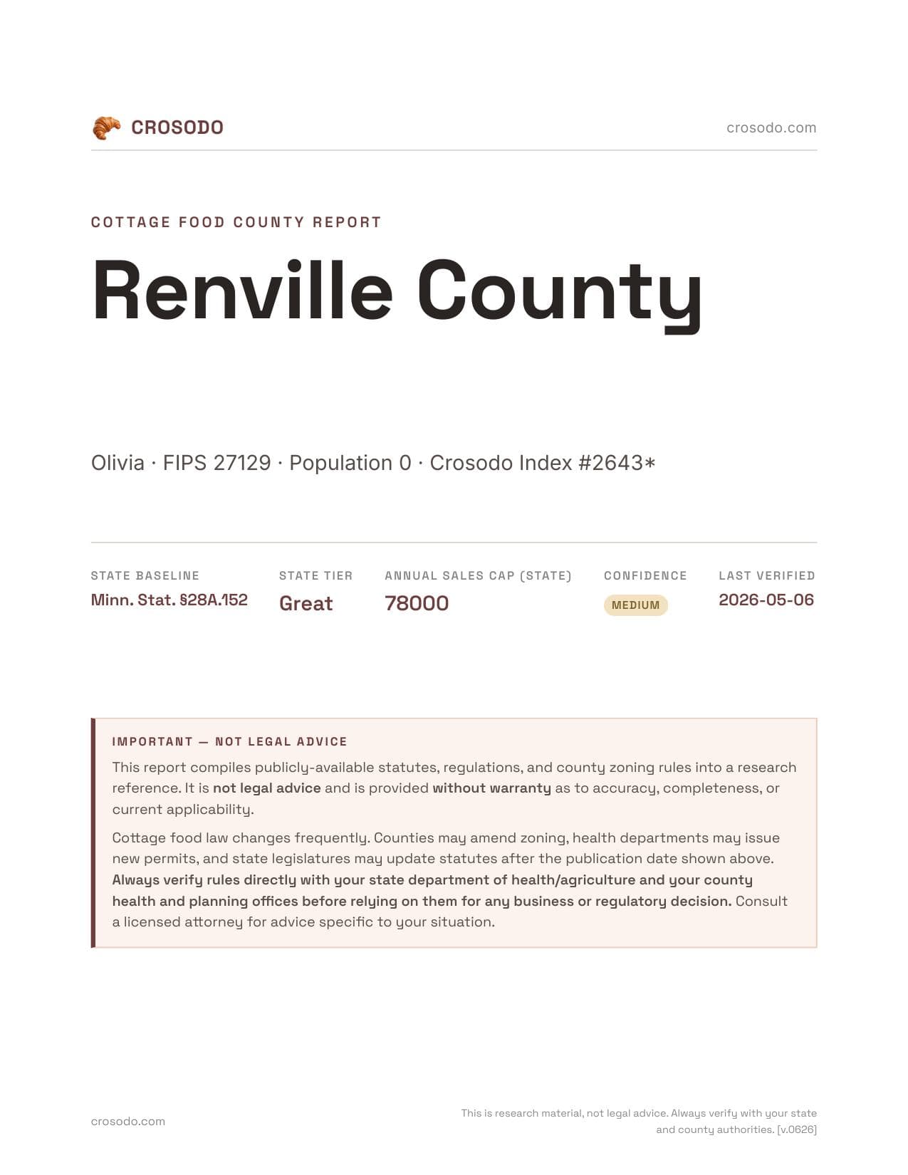 Cover of Renville County county cottage food report
