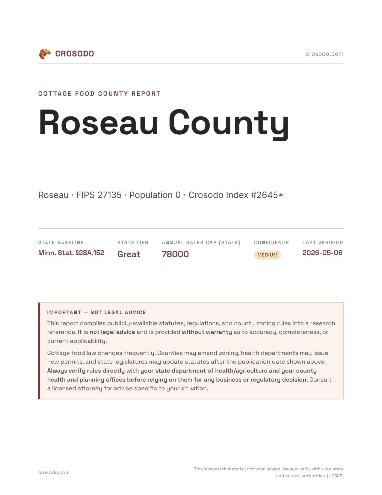 Cover of Roseau County county cottage food report