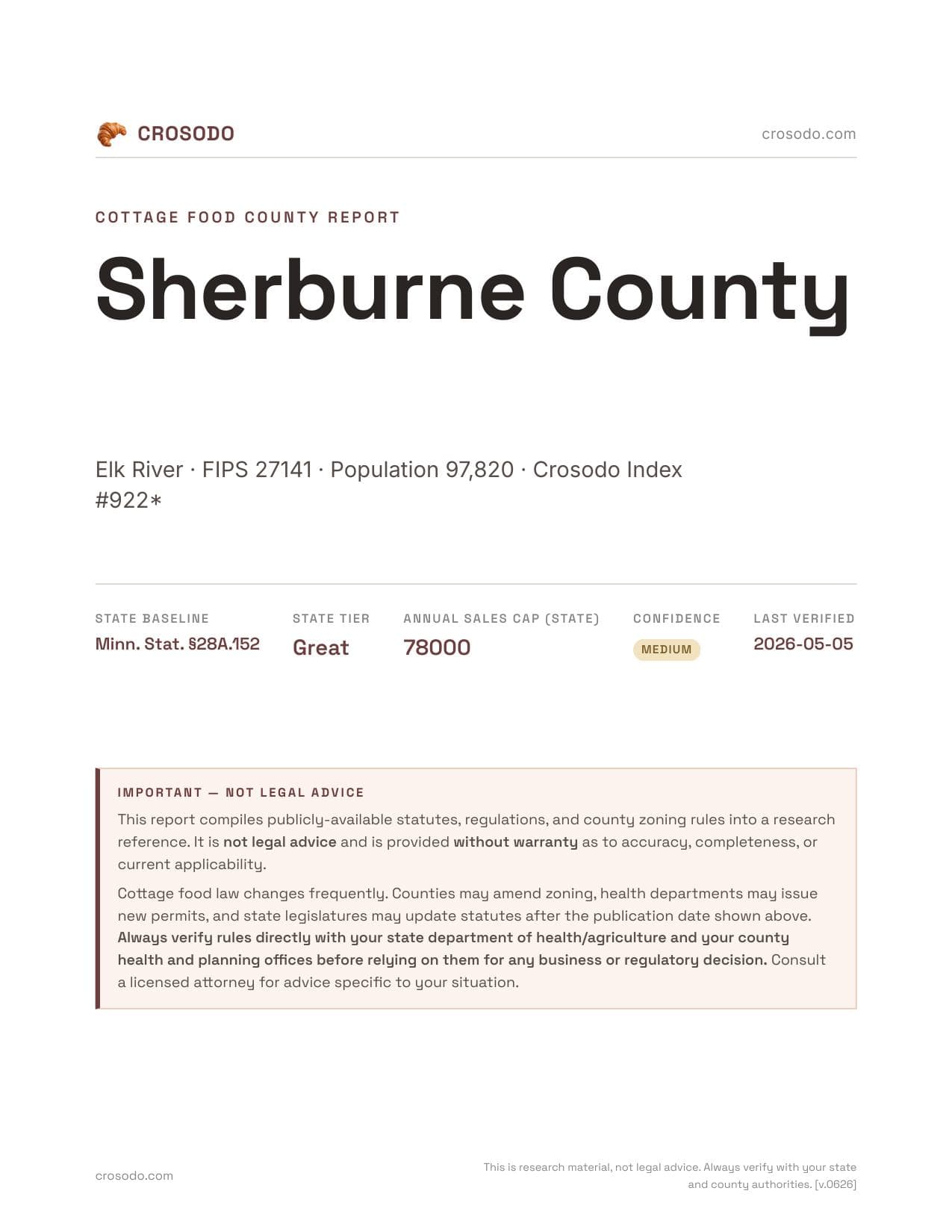 Cover of Sherburne County county cottage food report