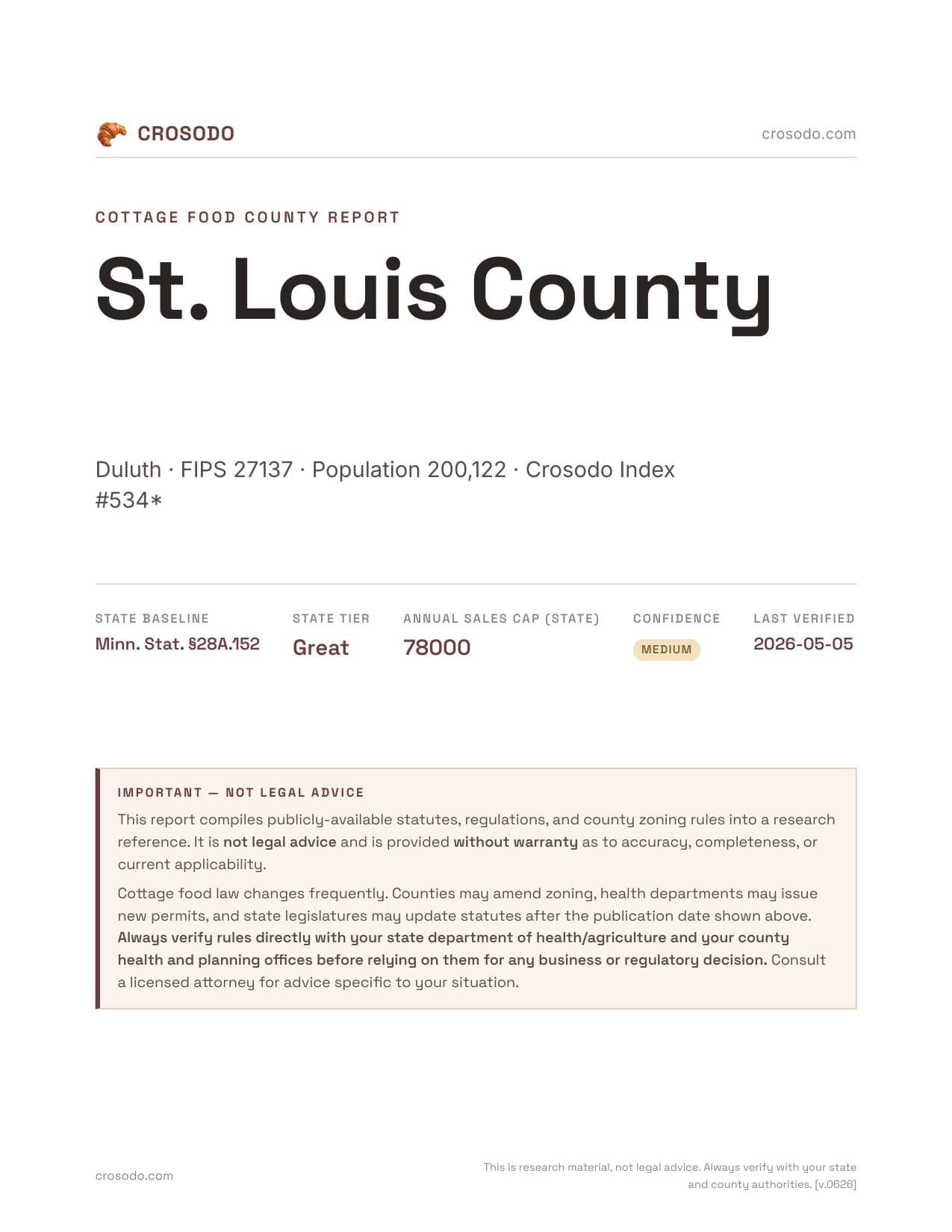 Cover of St. Louis County county cottage food report