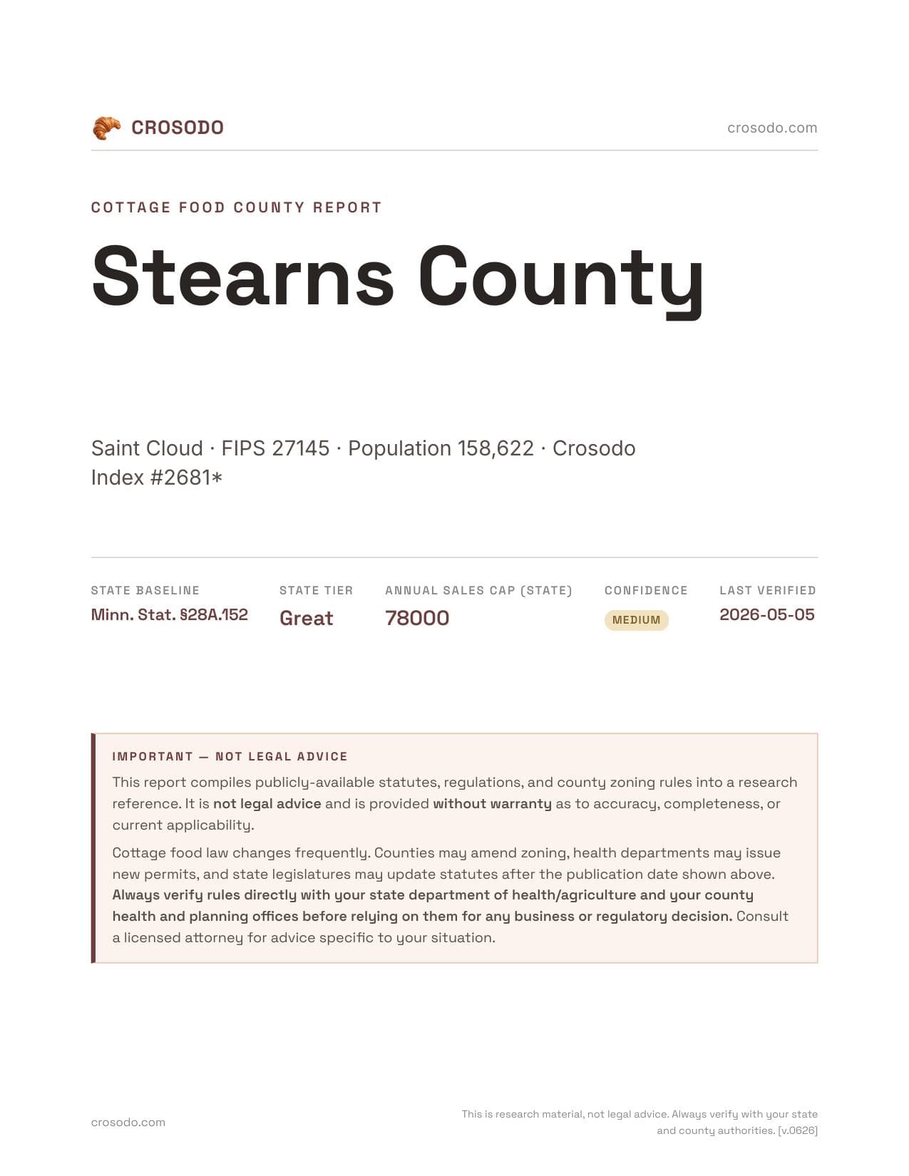 Cover of Stearns County county cottage food report