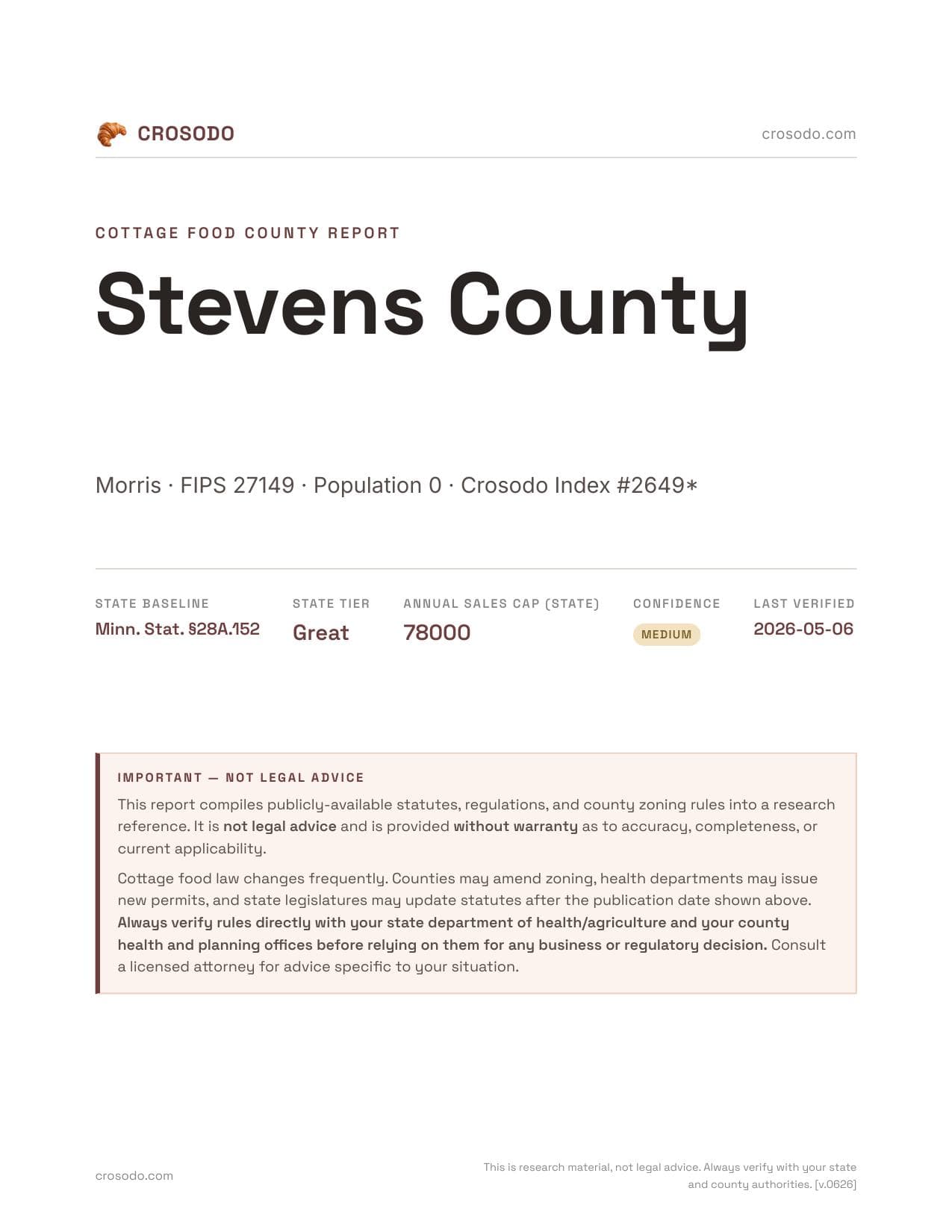 Cover of Stevens County county cottage food report