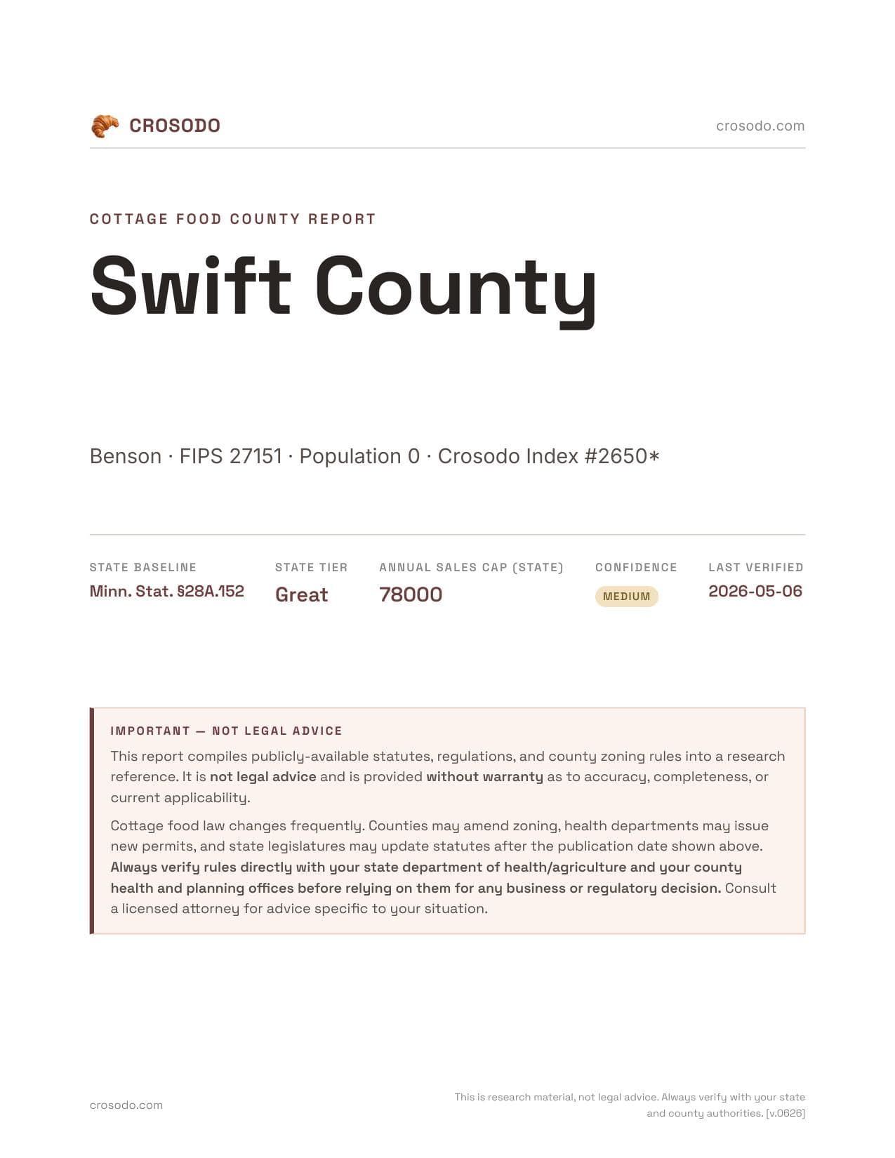 Cover of Swift County county cottage food report