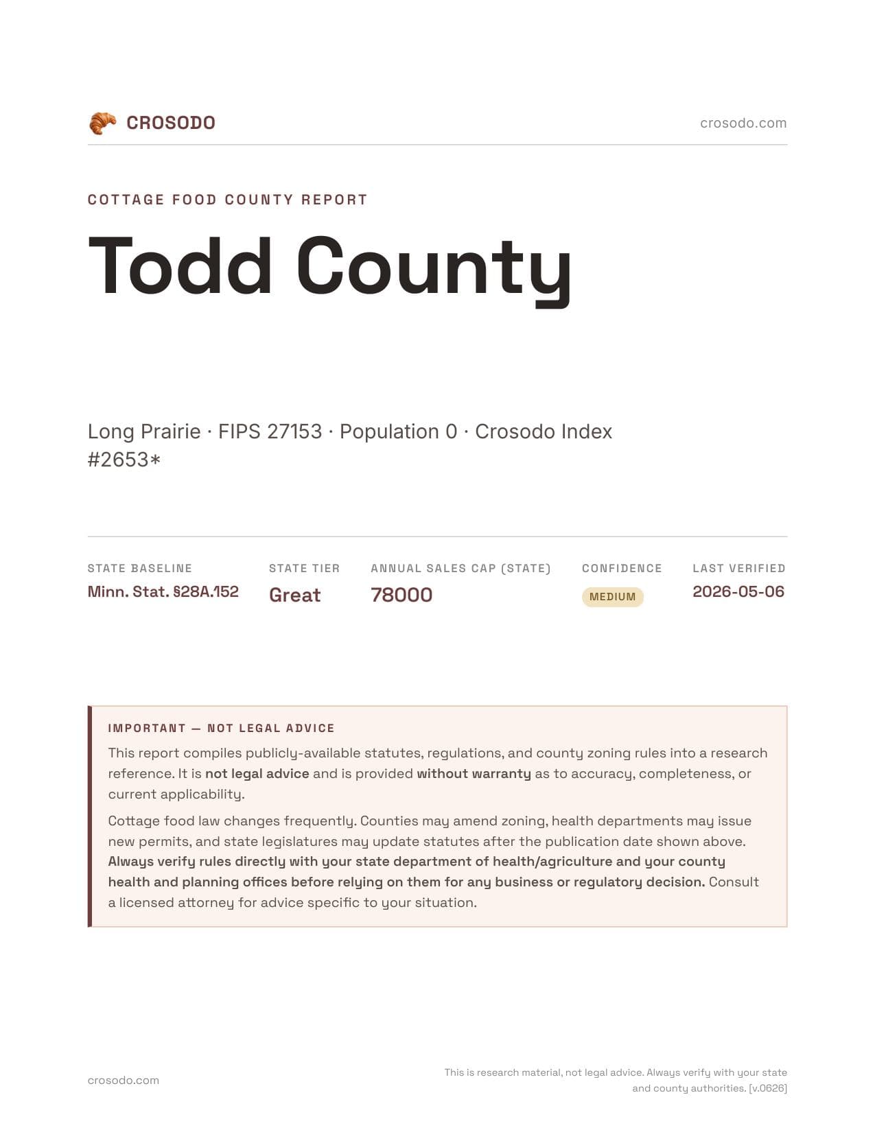 Cover of Todd County county cottage food report