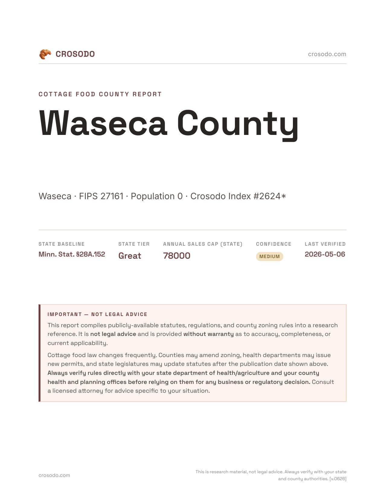 Cover of Waseca County county cottage food report