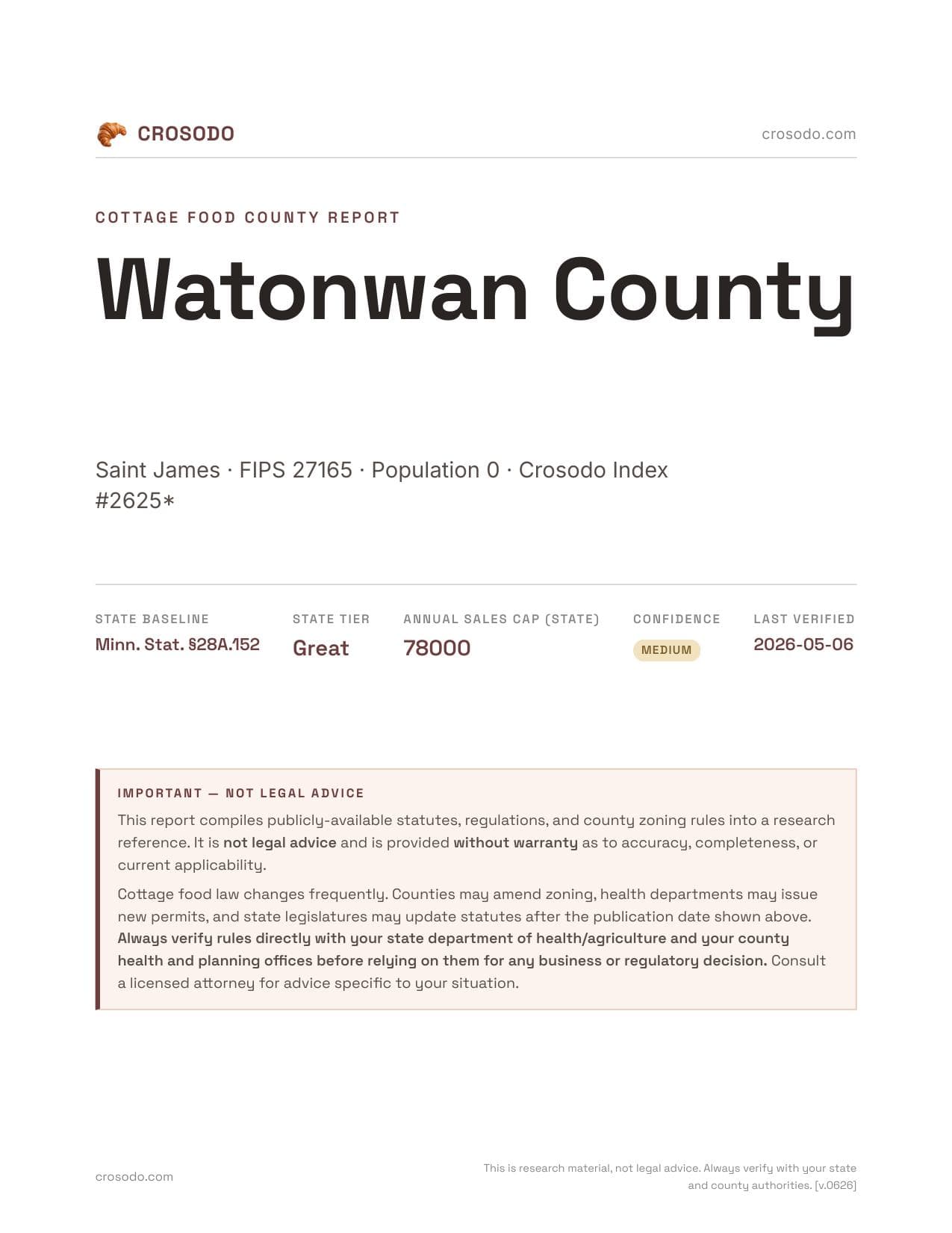Cover of Watonwan County county cottage food report