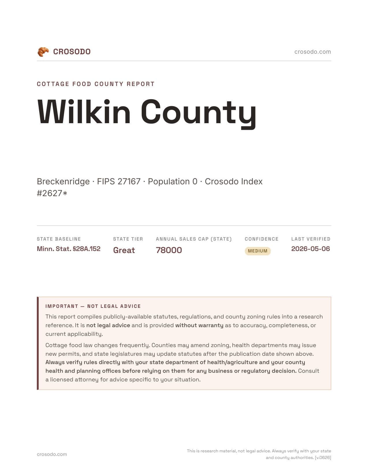 Cover of Wilkin County county cottage food report