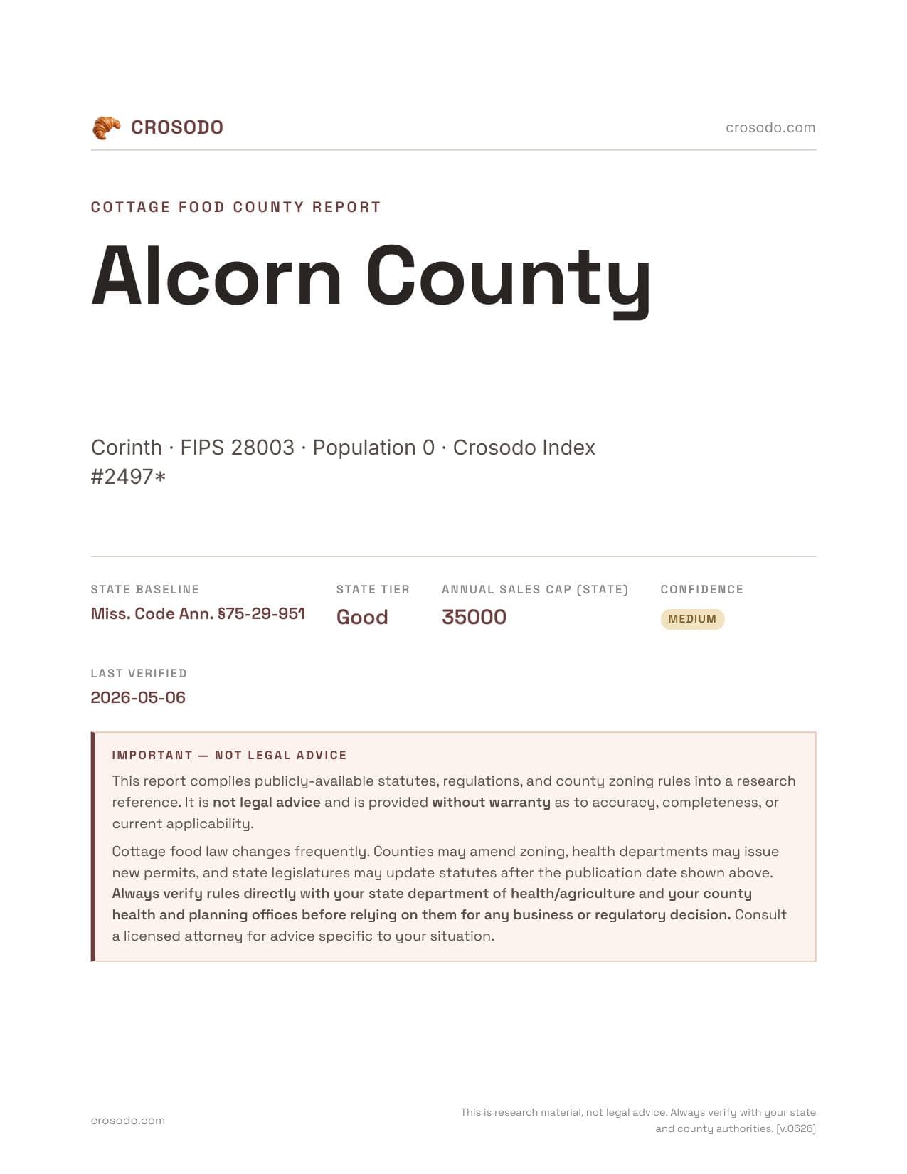 Cover of Alcorn County county cottage food report