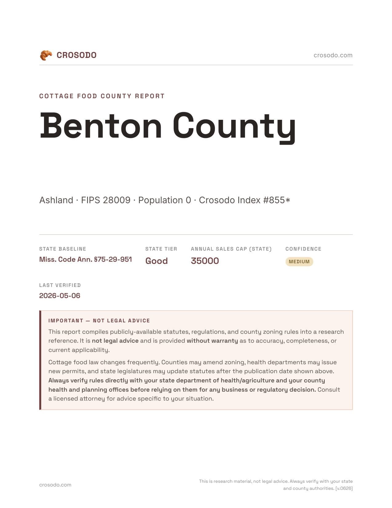 Cover of Benton County county cottage food report