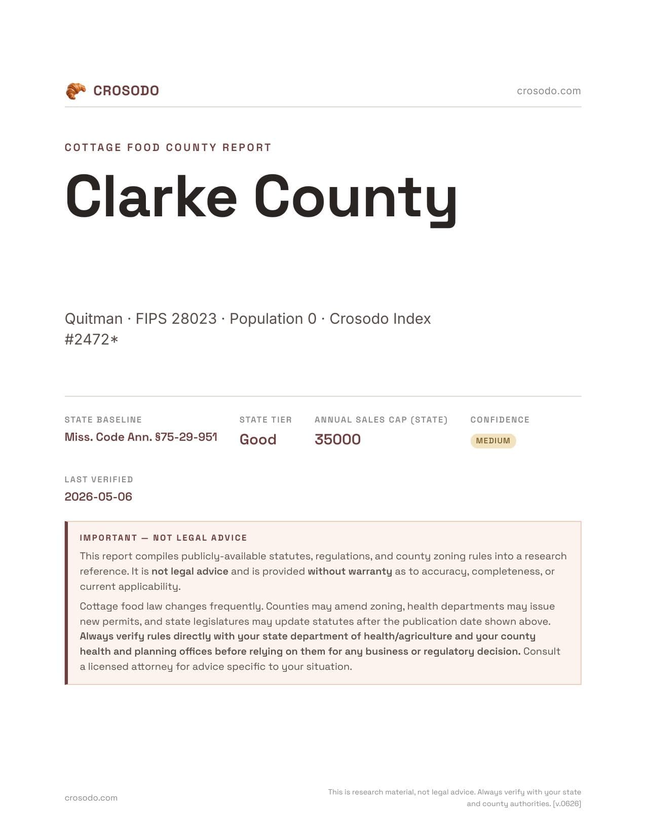 Cover of Clarke County county cottage food report