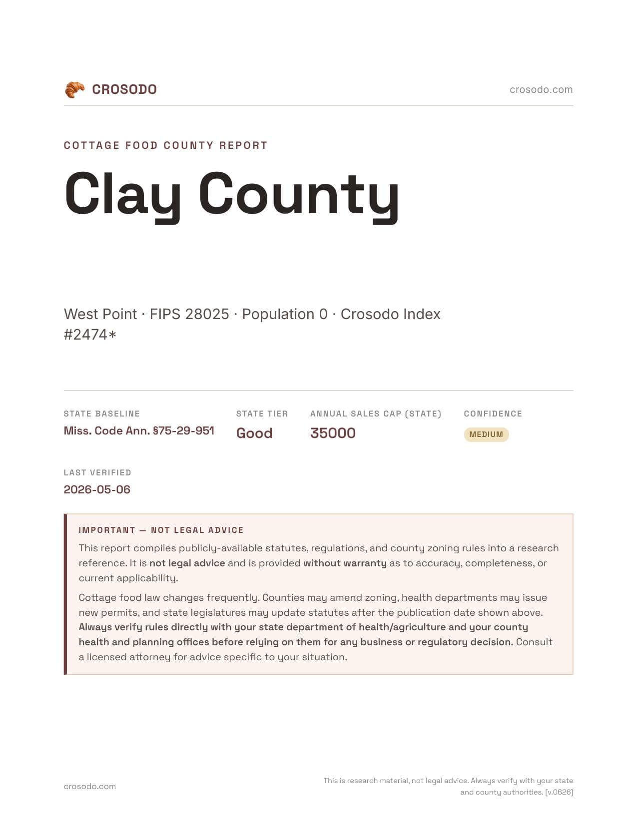 Cover of Clay County county cottage food report