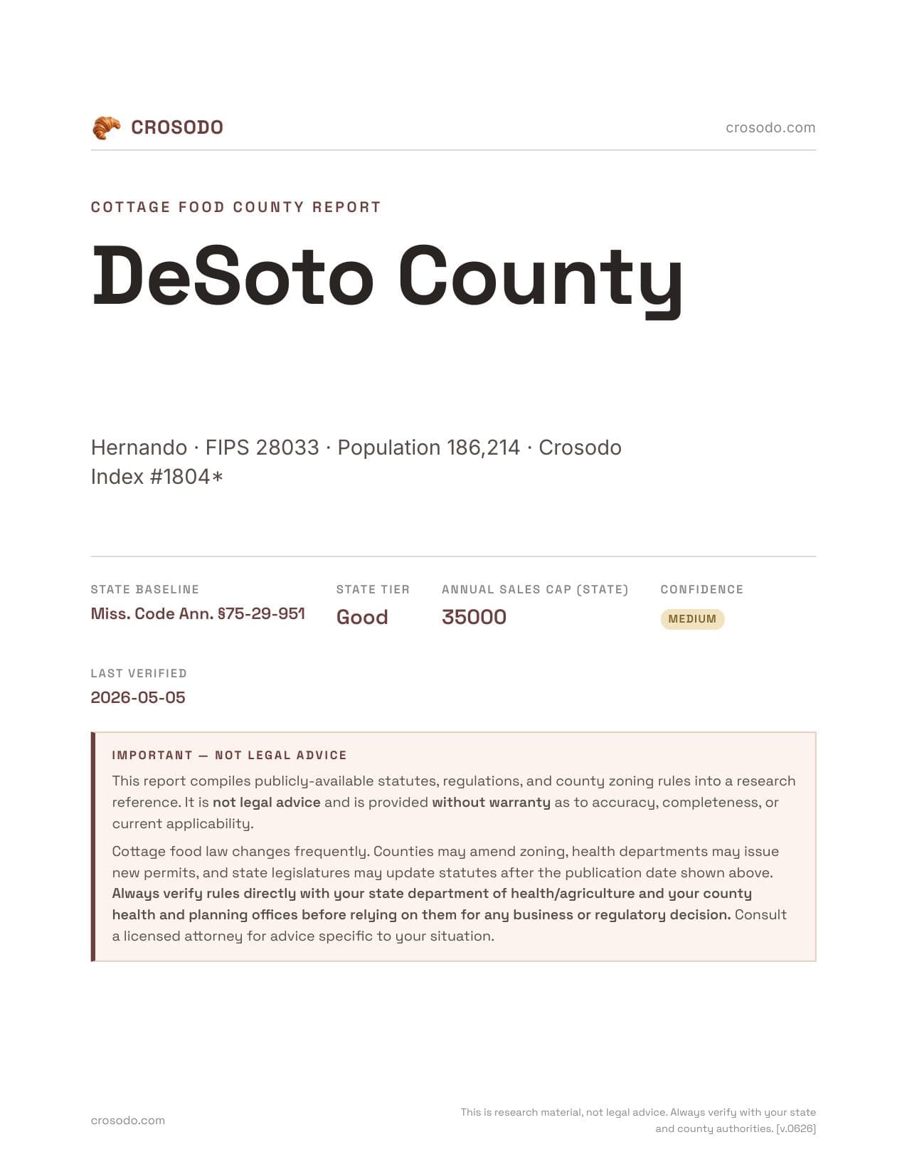 Cover of DeSoto County county cottage food report
