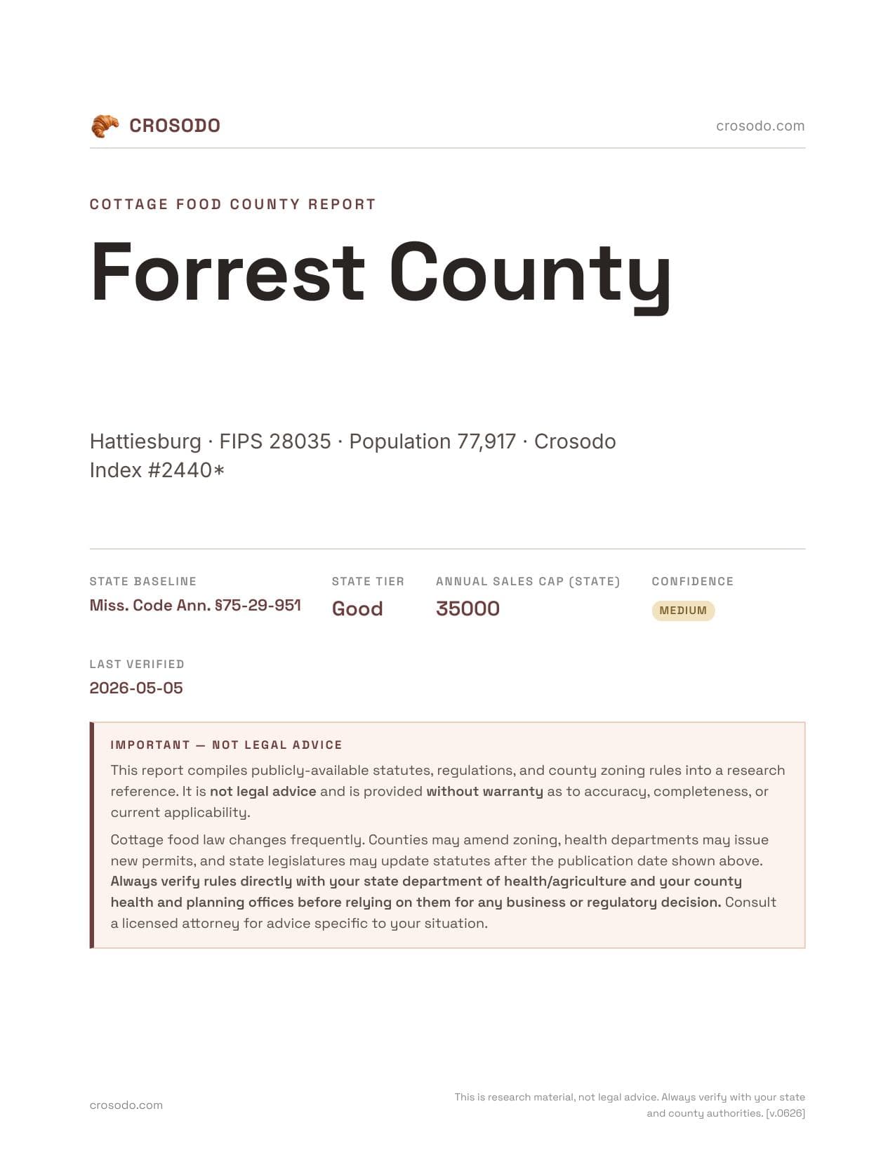 Cover of Forrest County county cottage food report