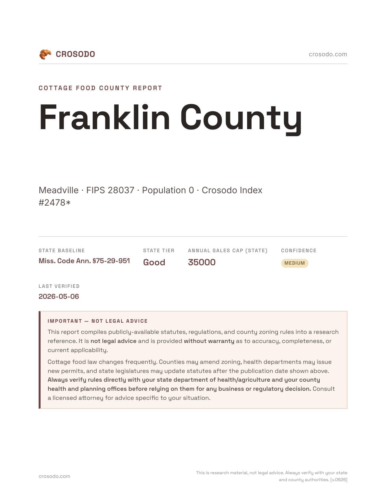 Cover of Franklin County county cottage food report