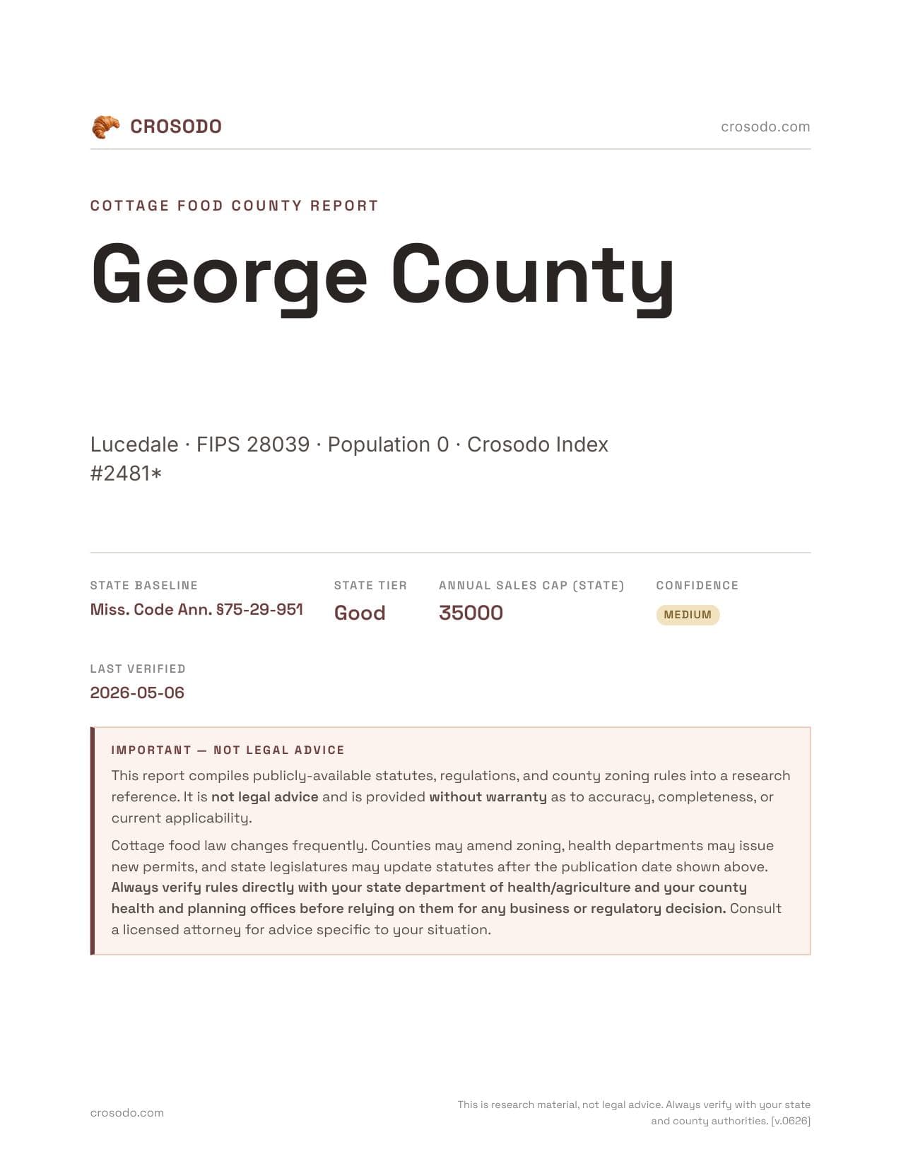 Cover of George County county cottage food report