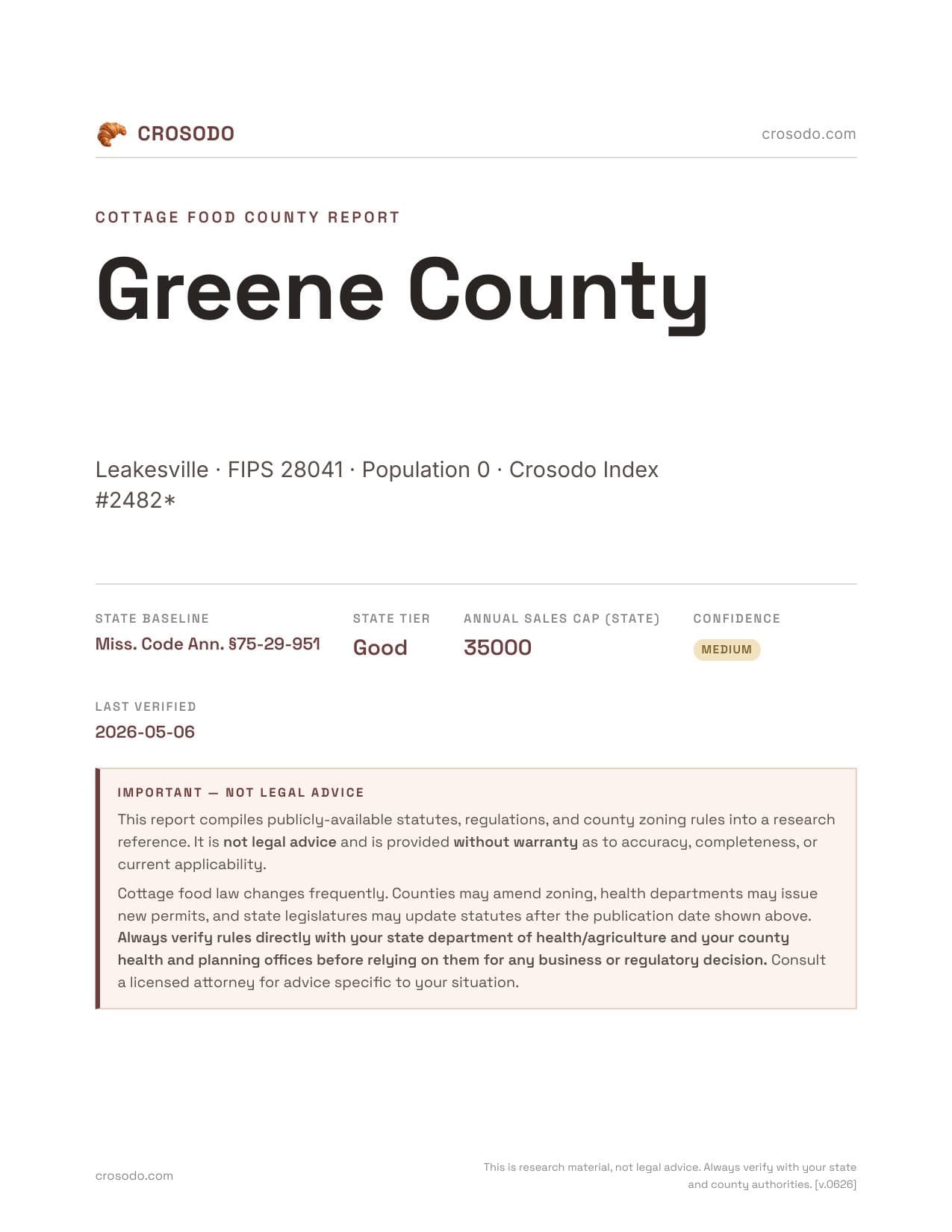 Cover of Greene County county cottage food report