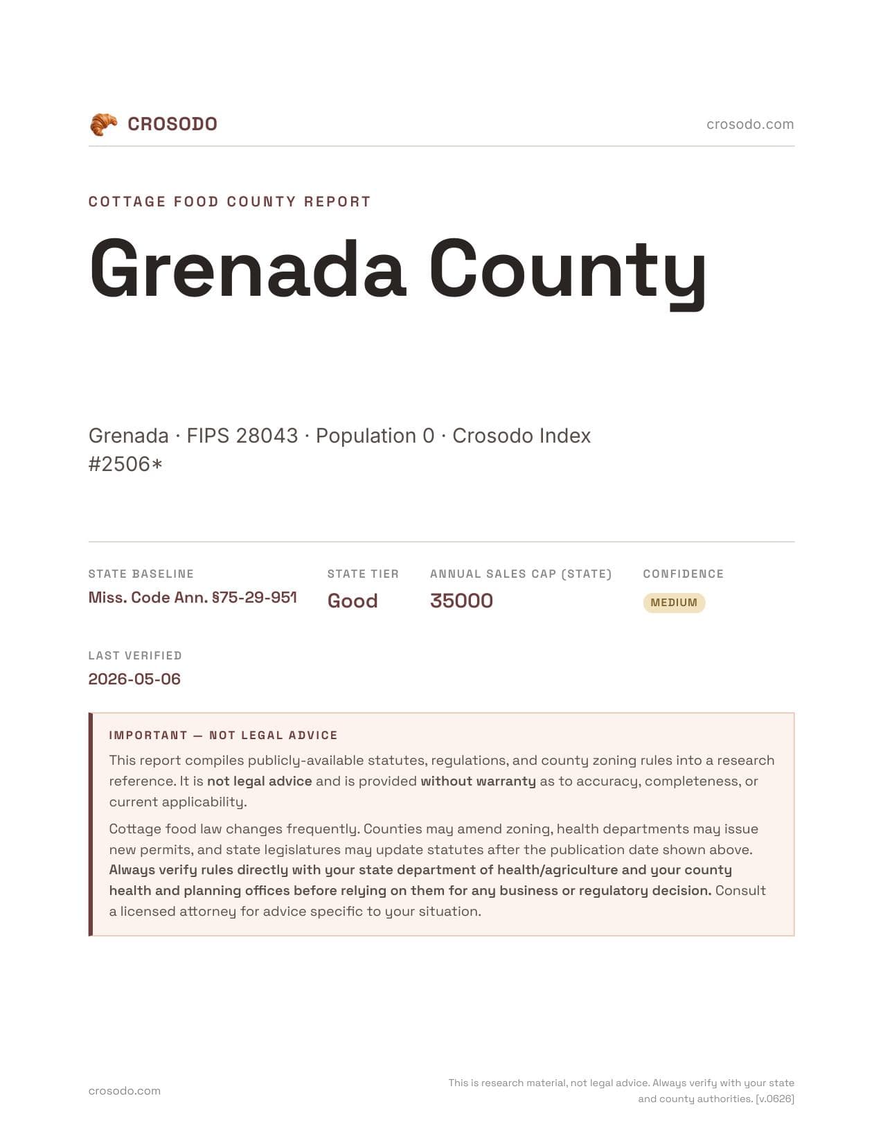 Cover of Grenada County county cottage food report